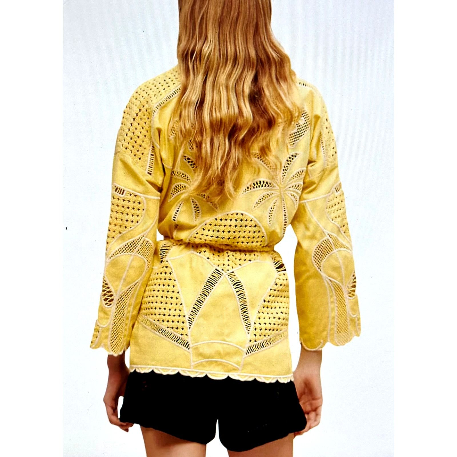 Maje Maje Crochet-Panel Cotton Jacket Belt Yellow size 40 (L) Size L / US 10 / IT 46 - 3 Thumbnail