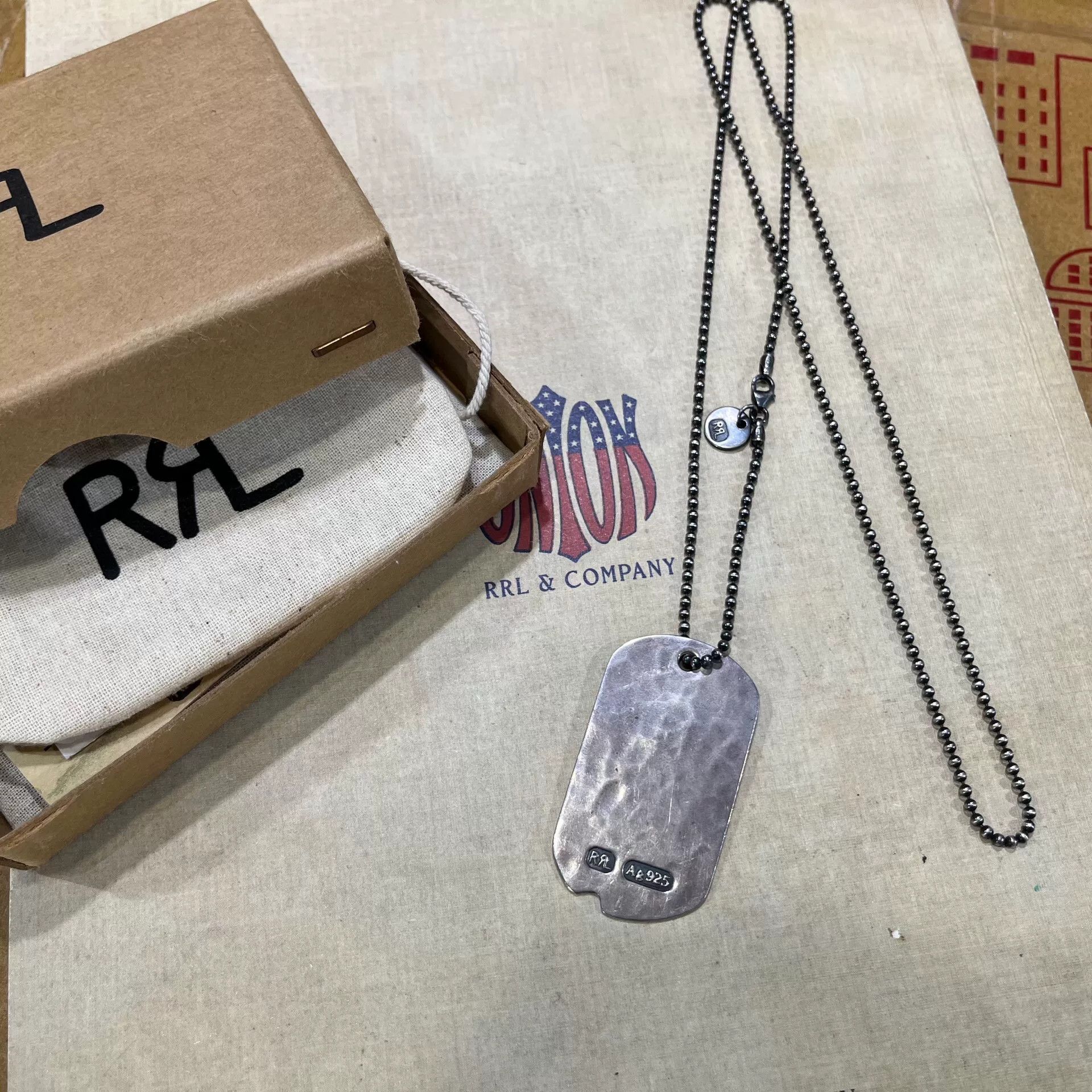 RRL Ralph Lauren rrl silver dog tag necklace accessory Size ONE SIZE - 1 Thumbnail