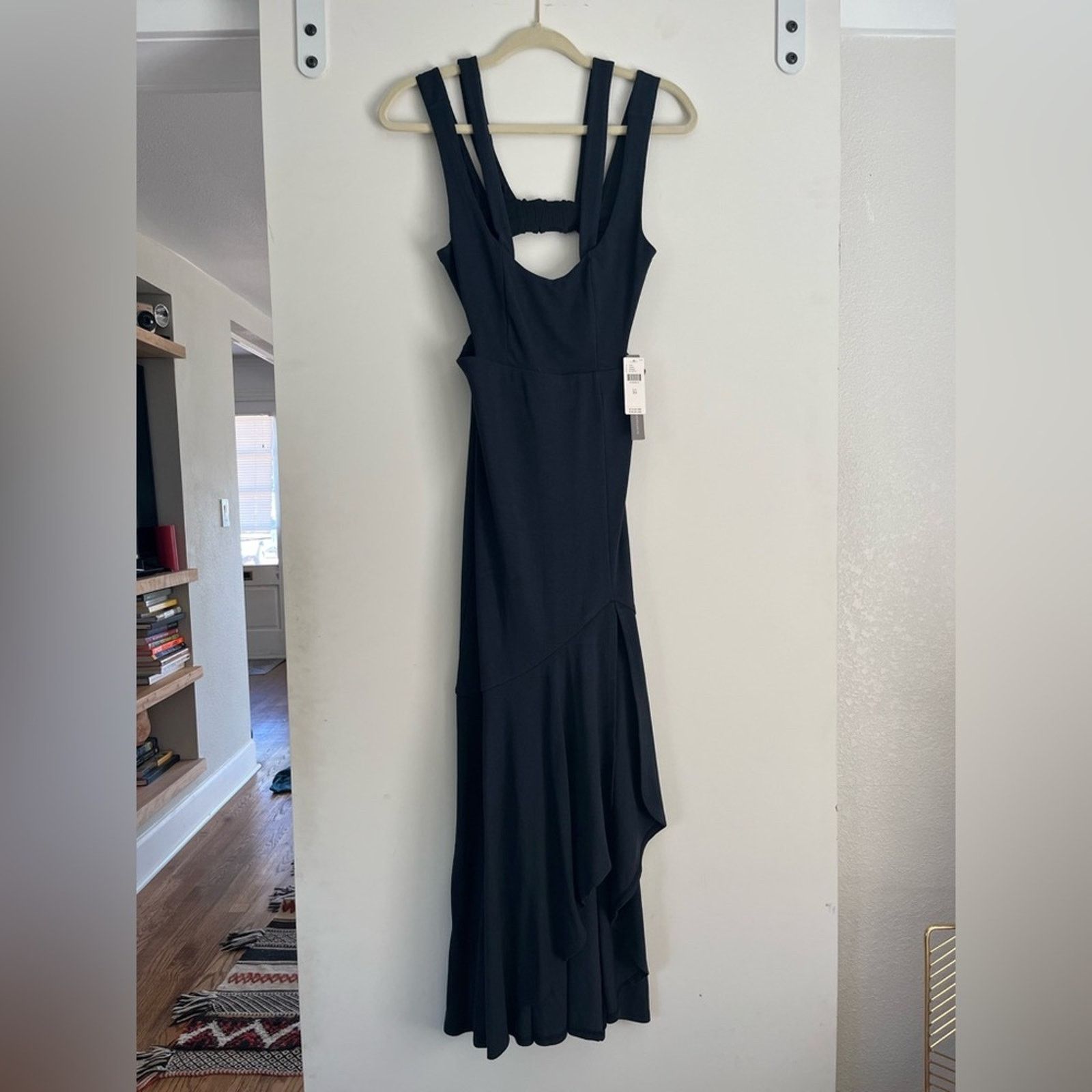 BLACK maxi cut-out fitted knit dress Anthropologie / Maeve