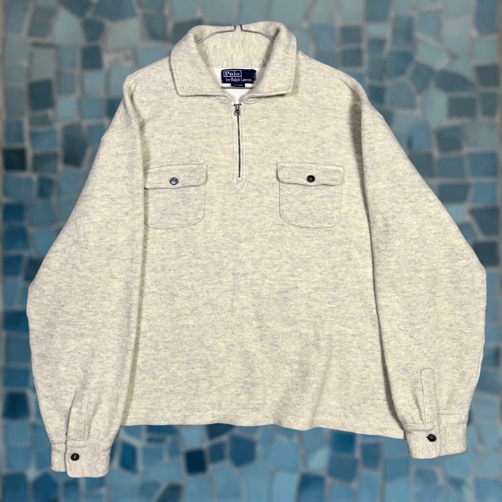Polo Ralph Lauren VINTAGE Polo Ralph Lauren Sweater Mens 2XL Gray Lambswool Jumper Pullover 1/4 Zip Knit Wool Military? Size US XXL / EU 58 / 5 - 1 Thumbnail