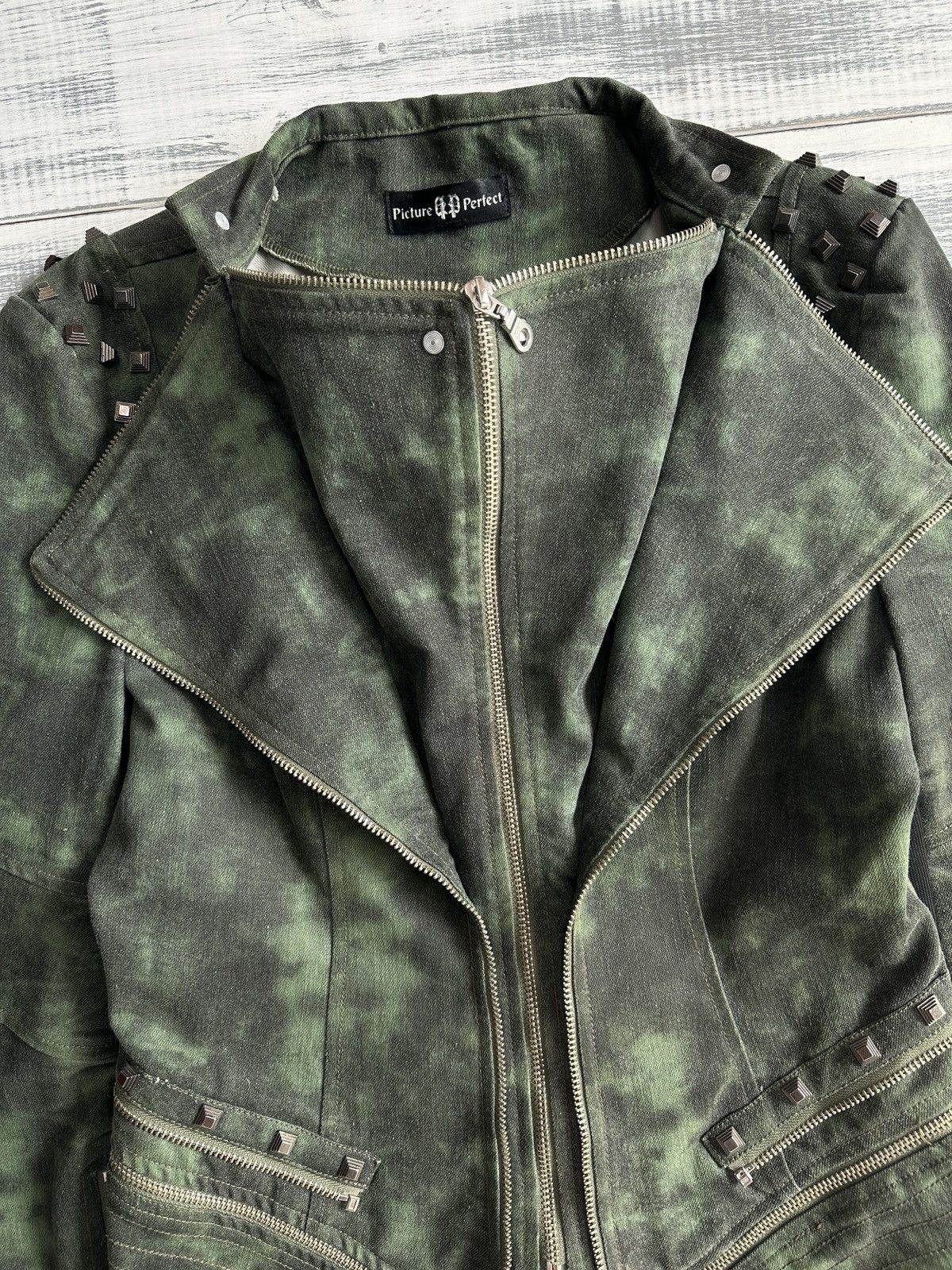 Japanese Brand Y2K Grunge Punk Spiky Acid Wash Denim Biker Moto Jacket Size S / US 4 / IT 40 - 8 Thumbnail