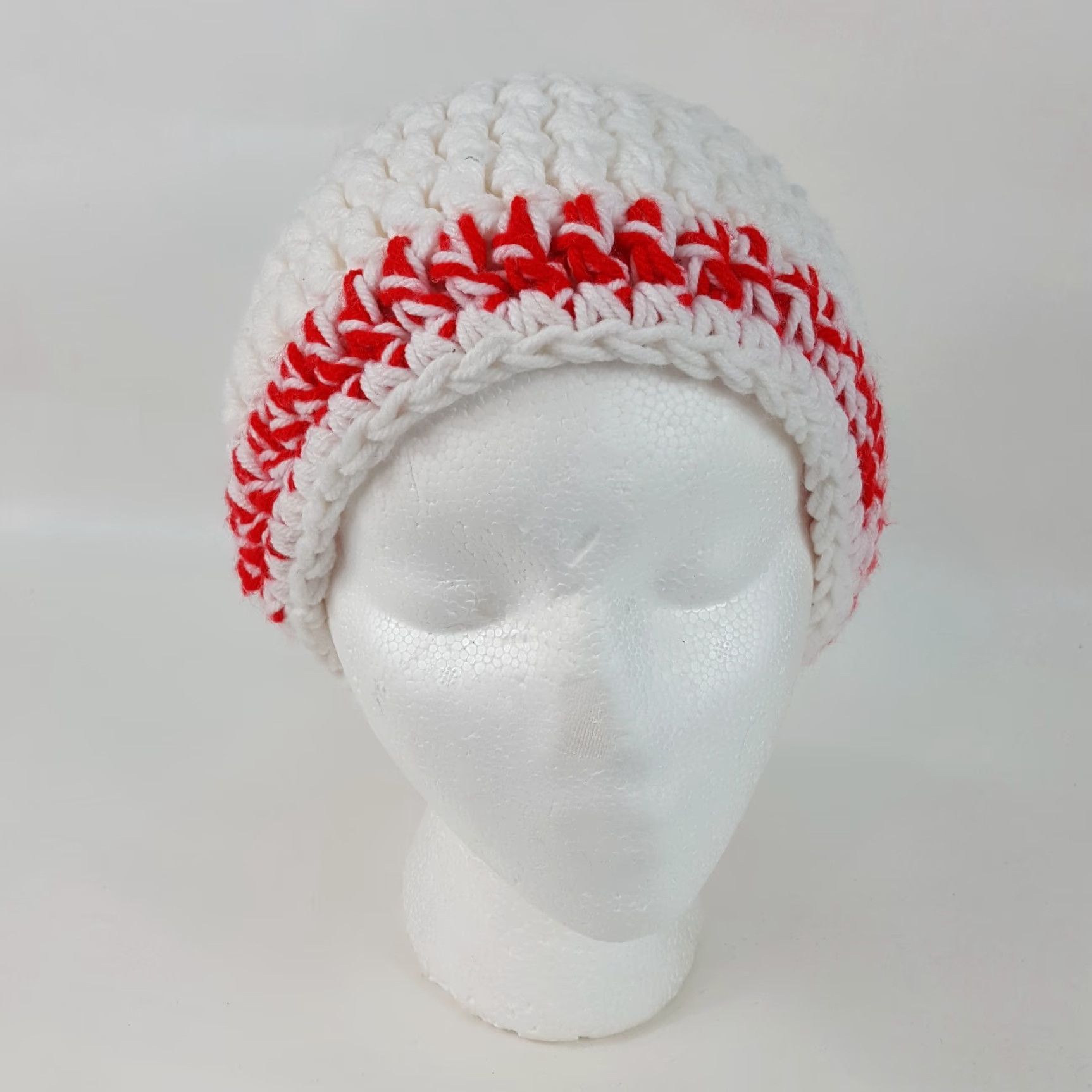 Vintage VINTAGE 80s Chunky Knit Red Striped One Size Beanie Toboggan Winter Hat Cap Size ONE SIZE - 2 Thumbnail