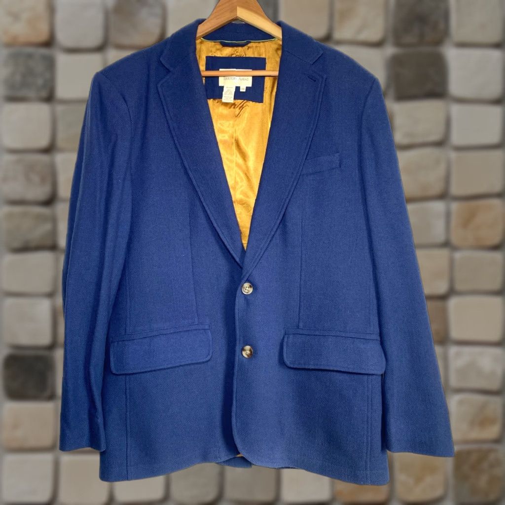 The Territory Ahead VINTAGE Territory Ahead Blazer Jacket Men 42R Blue Silk Regular Buttons Pockets Classic, Preppy Clothing Size 42R - 1 Thumbnail