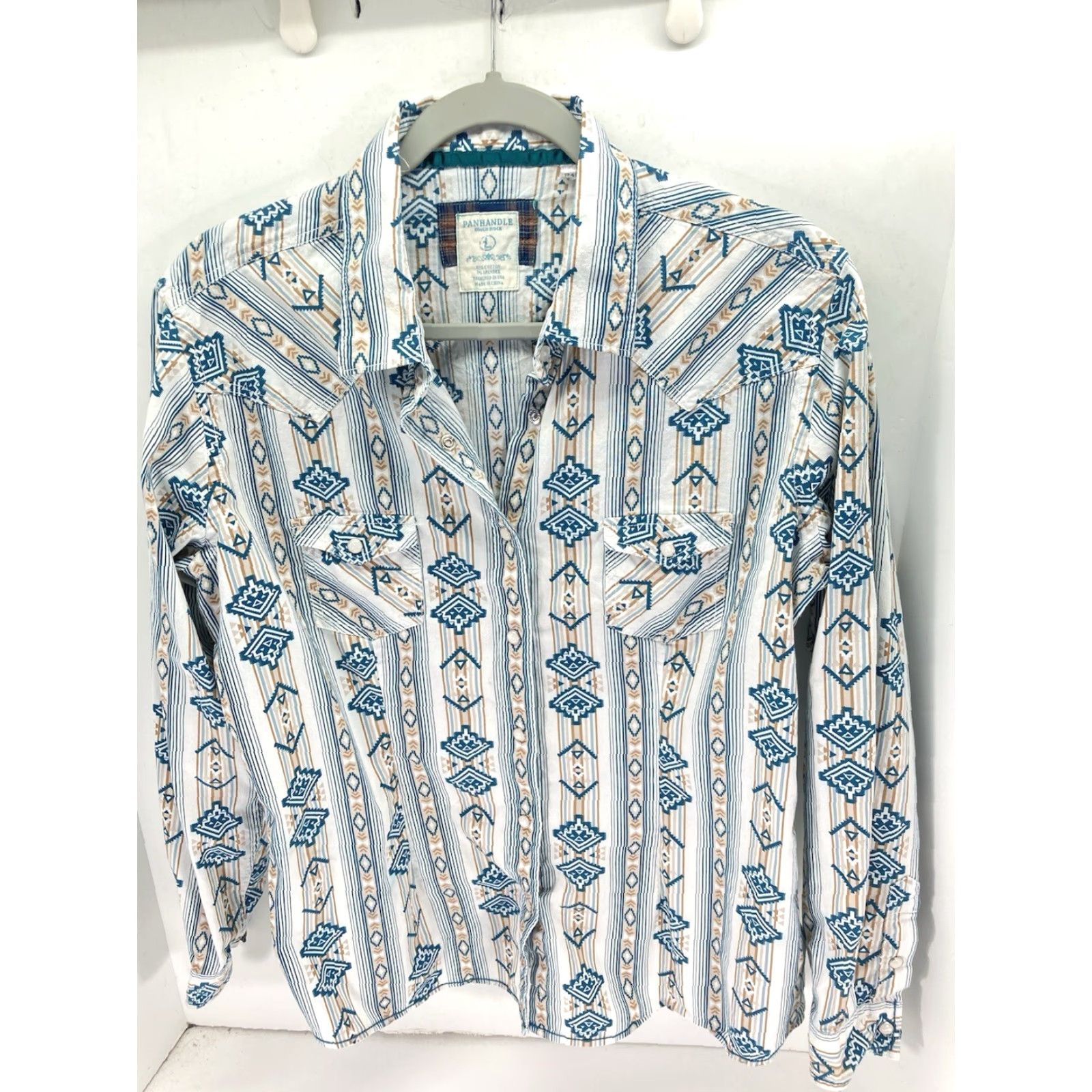 Vintage Panhandle Slim Rough Stock Aztec Pearl Snap Shirt Women Large Green Long Sleeve Size L / US 10 / IT 46 - 2 Thumbnail