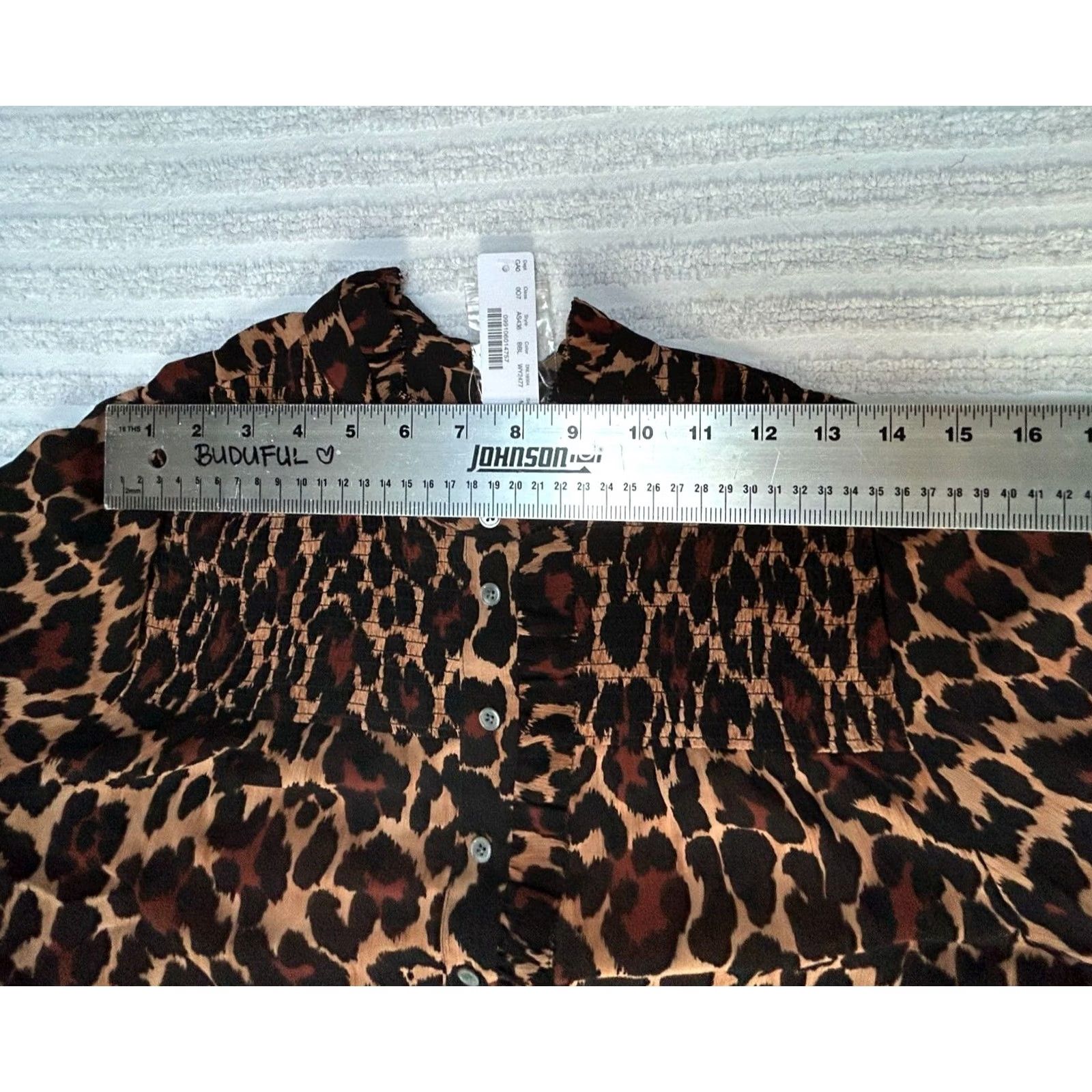 J.Crew J.CREW Women Blouse Medium Leopard Multicolor Crinkle Chiffon Smocked Popover Top Long Sleeve Size M / US 6-8 / IT 42-44 - 5 Thumbnail