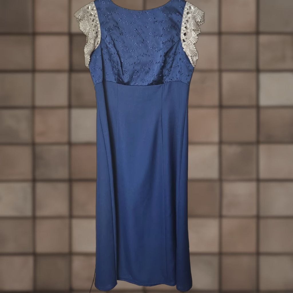 Vintage VINTAGE Von Bramlett Navy Embroidered Sleeveless Maxi Dress-Size 14 Ladies Maxi 90s Formal Blue Embroidered Womens Size XL / US 12-14 / IT 48-50 - 1 Thumbnail