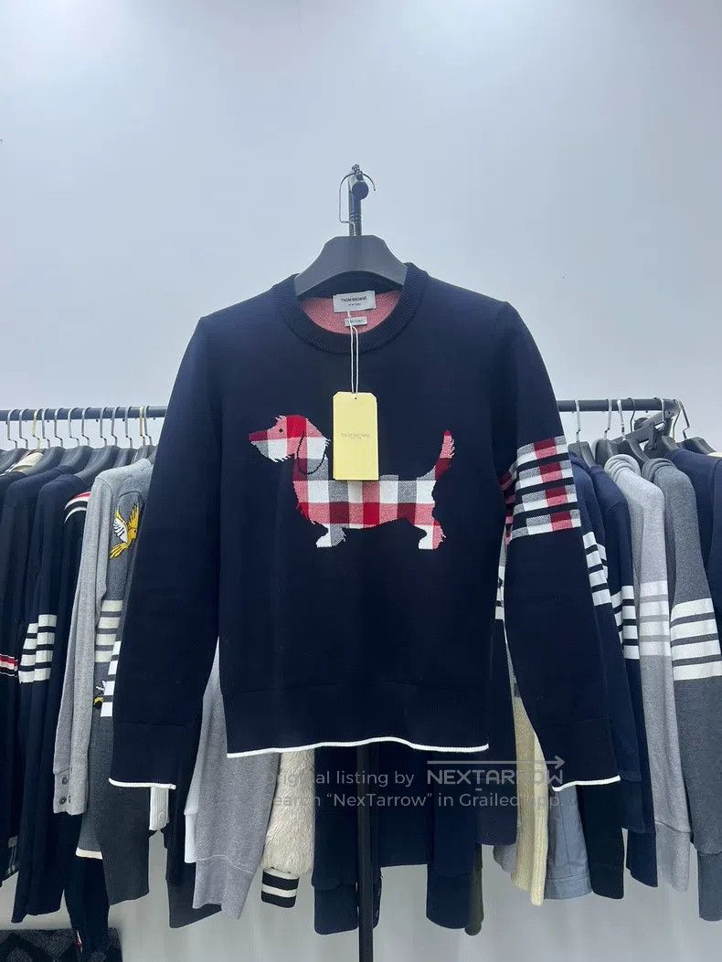Thom Browne Thom Browne Blue-gray dog striped knitted round neck sweat Size US S / EU 44-46 / 1 - 1 Thumbnail