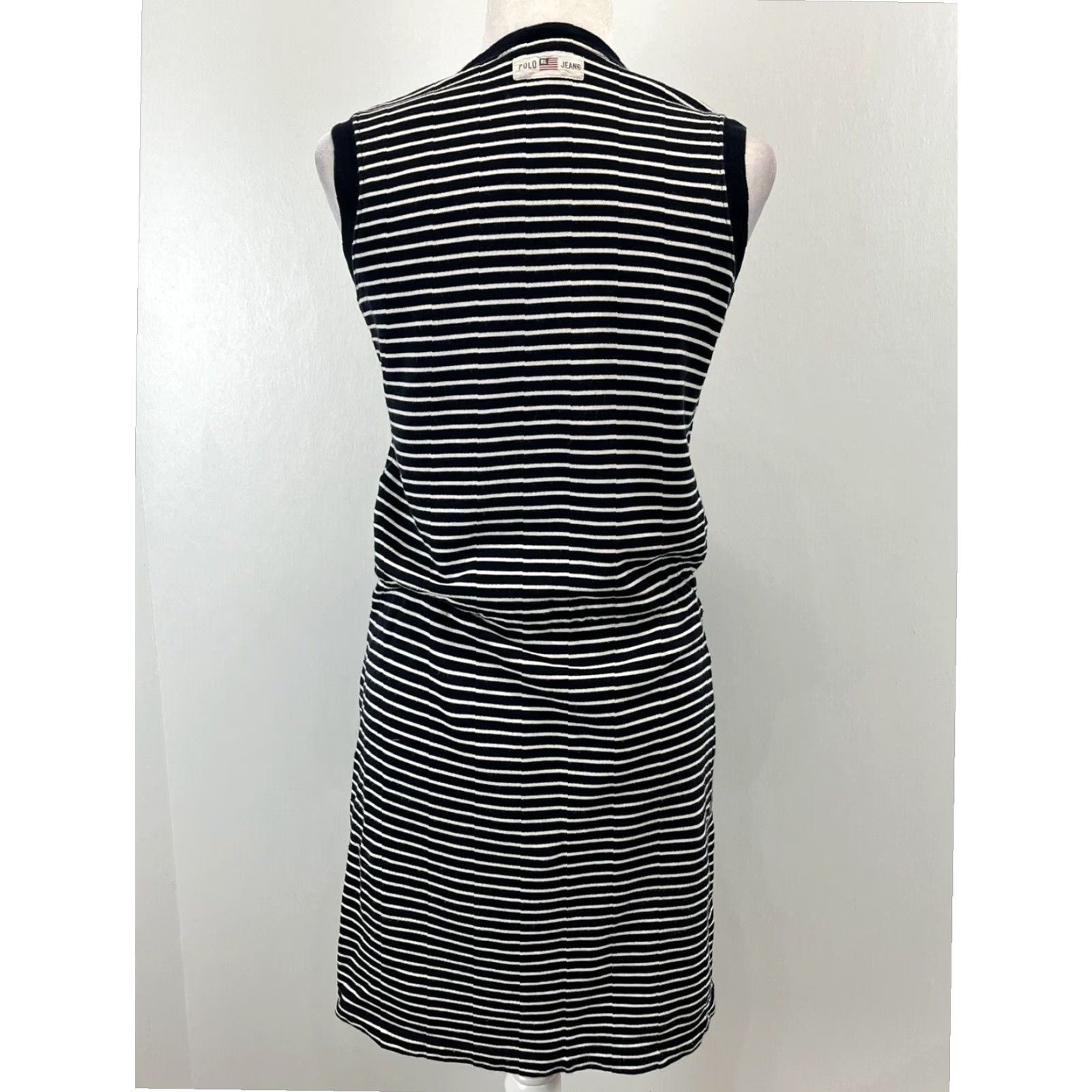 Ralph Lauren VINTAGE Polo Jeans Co Ralph Lauren Sleeveless Tank Dress Small Navy Blue Striped Preppy 90s Women Size 28" / US 6 / IT 42 - 3 Thumbnail