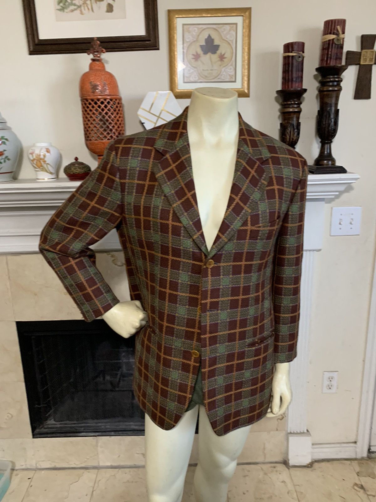 Byblos × Vintage Plaid Wool 3Btn Blazer (Rare) Size 40R - 1 Thumbnail