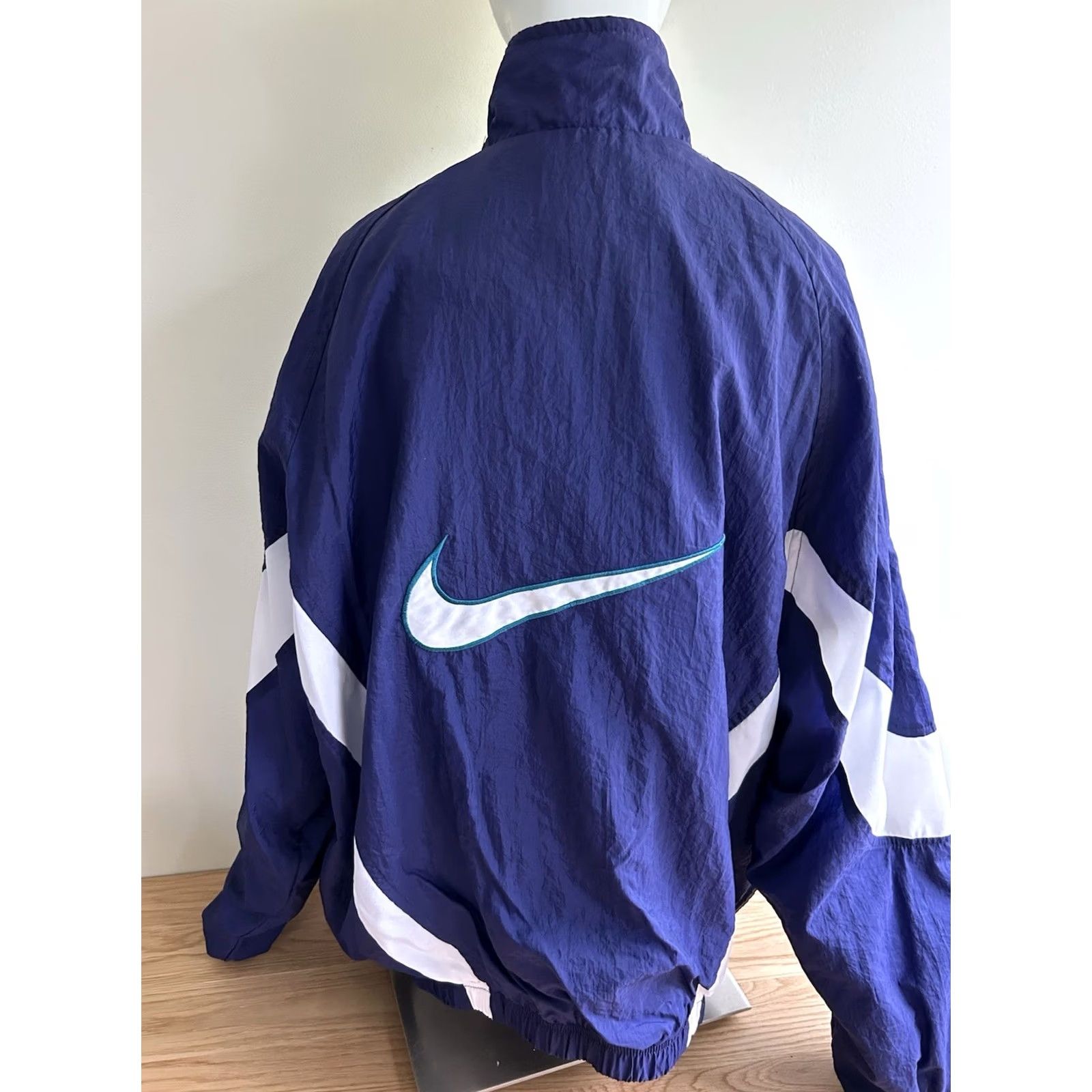 Nike VINTAGE Nike Nylon Track Suit Set Shirt Men L Blue Teal White 1990s Size 42R - 7 Thumbnail