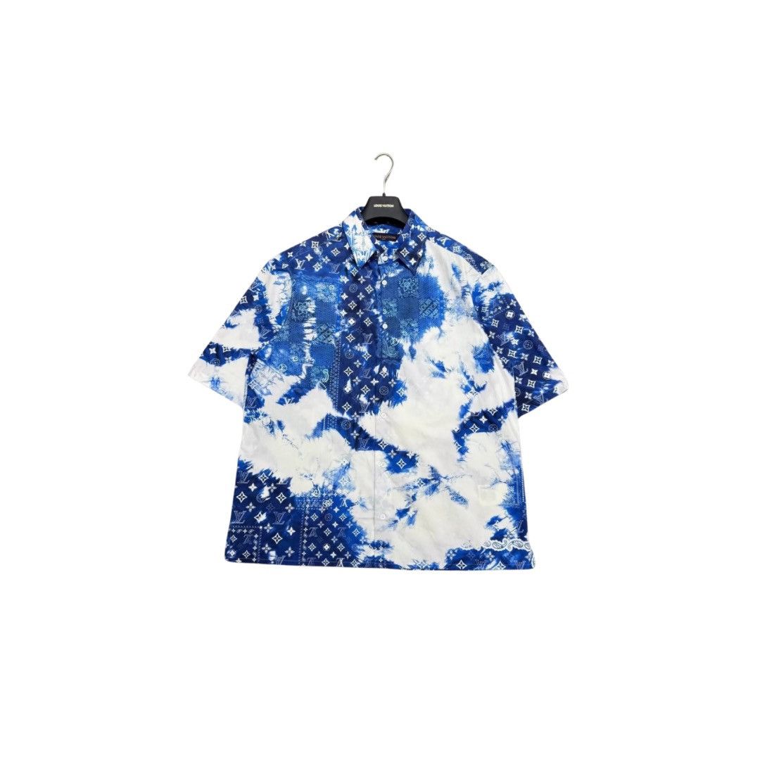 image of Louis Vuitton Monogram Bandana Short-Sleeved Denim Shirt in Blue, Men's (Size XL)