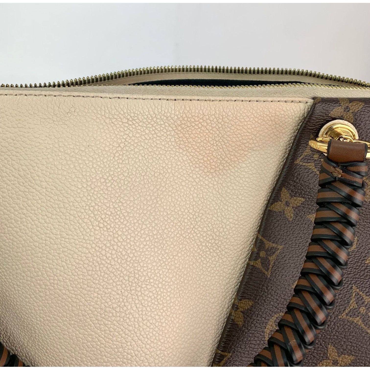 Louis Vuitton Louis Vuitton Braided V Tote MM Cream Leather Canvas Shoulde Size ONE SIZE - 13 Thumbnail
