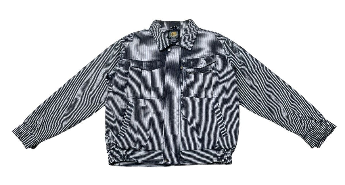 image of Vintage Brand Evolution Hickory Jacket 2000S in Blue White Stripes, Men's (Size Large)