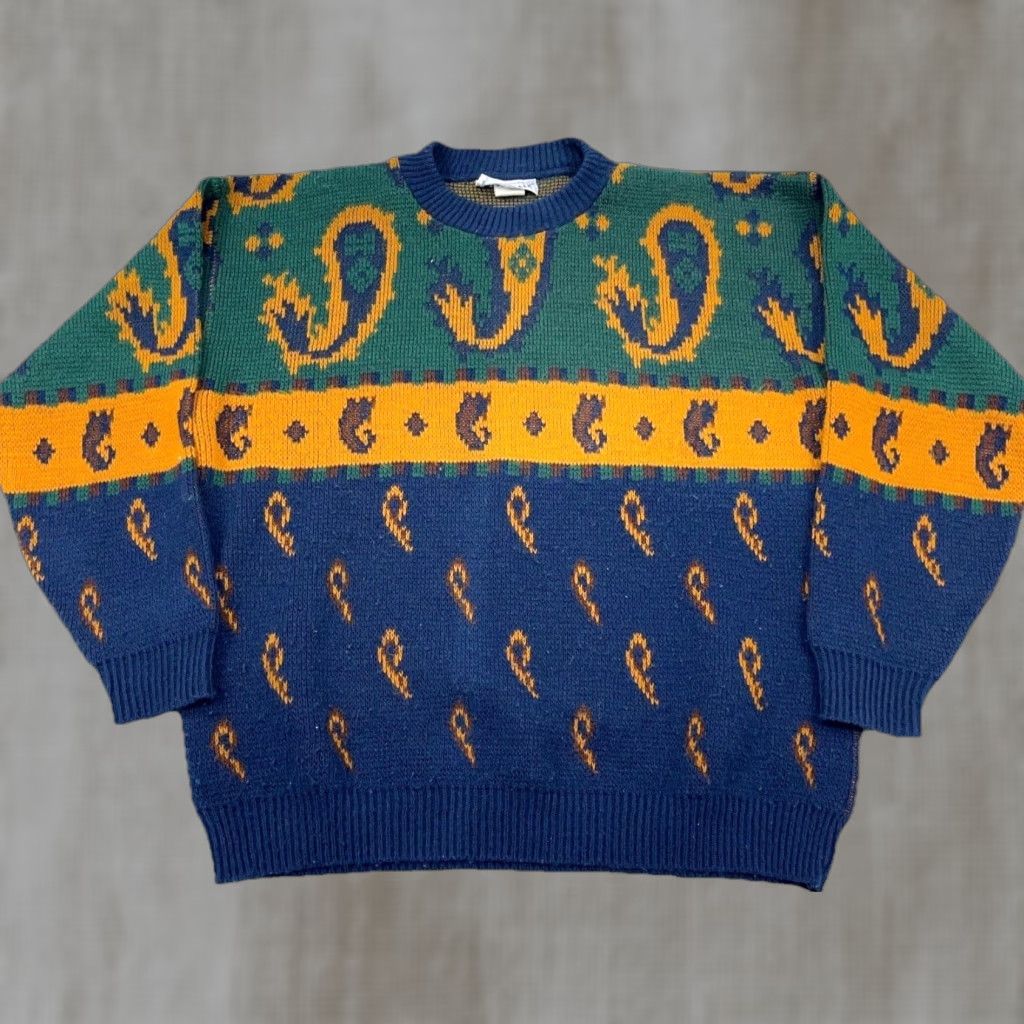Vintage VINTAGE Cabin Creek Sweater Women Large Blue Chunky-Knit Geometric 90s Boho Size L / US 10 / IT 46 - 1 Thumbnail