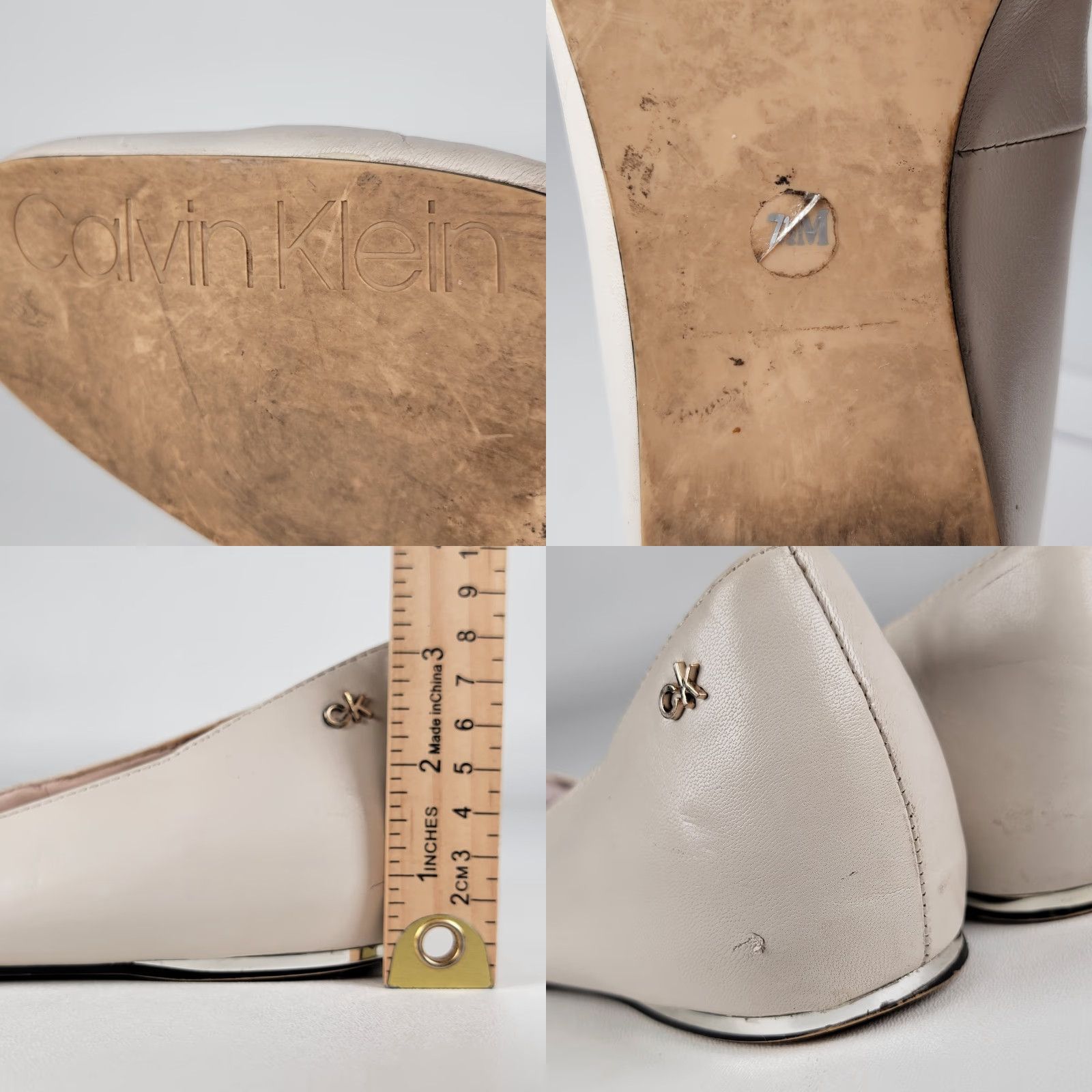 Calvin Klein Calvin Klein Collection Women's Leather Ballet Flats Beige 7.5 M Sl ips On Round Toe Casual Flat Shoes Size US 8 / IT 38 - 8 Thumbnail