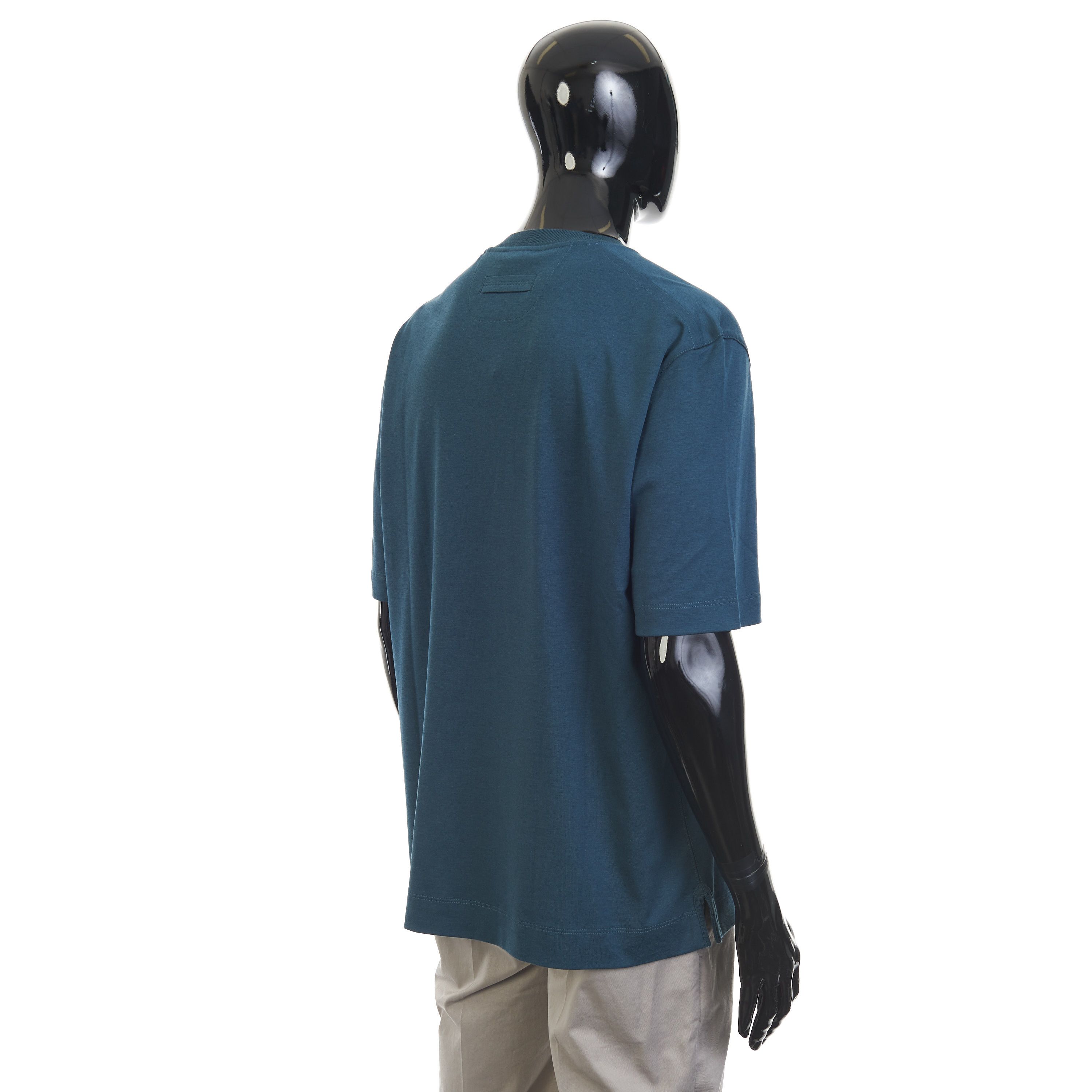 Ermenegildo Zegna Dark Teal Silk & Cotton Crewneck Tshirt Size 52 Size US L / EU 52-54 / 3 - 6 Thumbnail