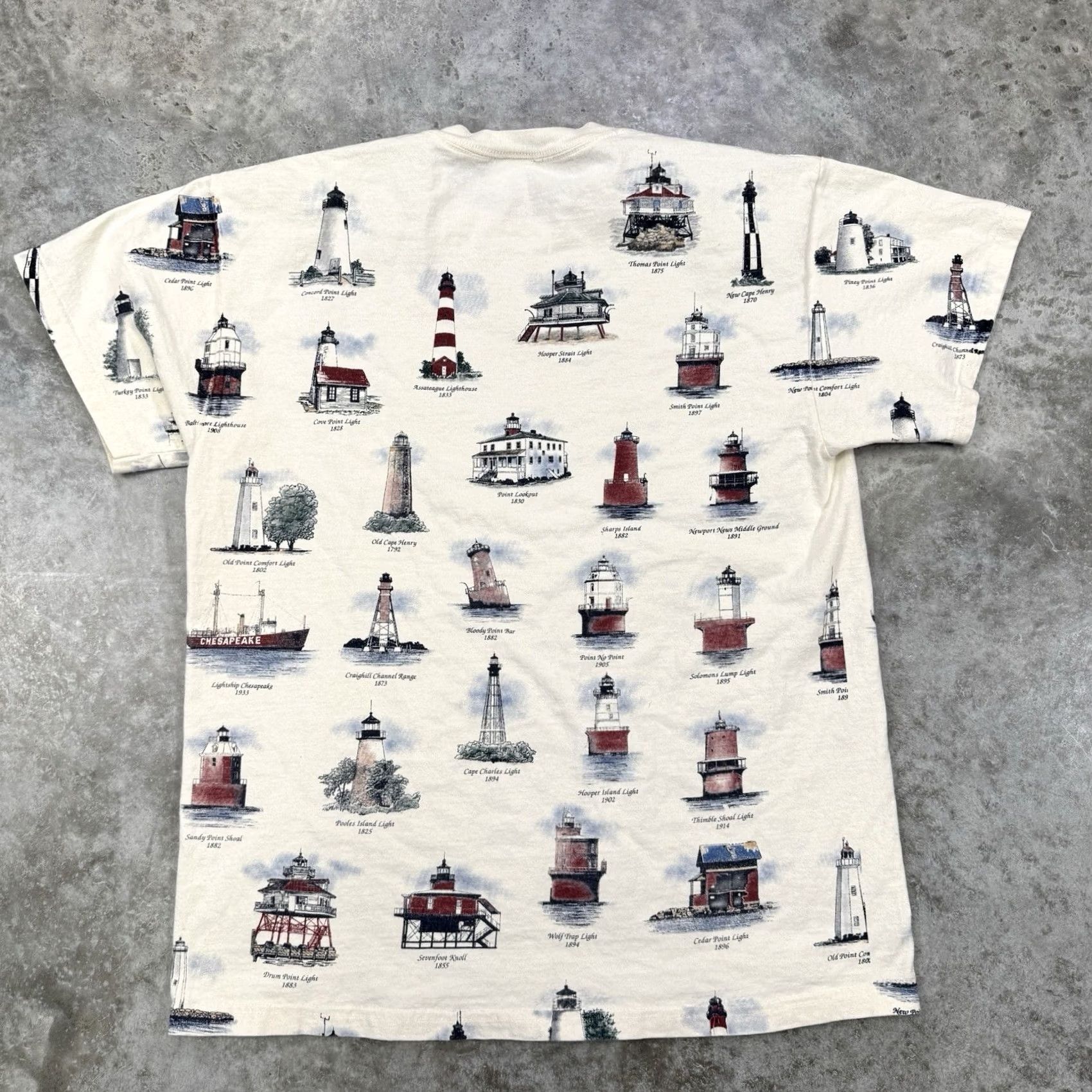 Vintage VINTAGE Art Unlimited Shirt Mens Lighthouses of Chesapeake all over print Size US L / EU 52-54 / 3 - 7 Thumbnail