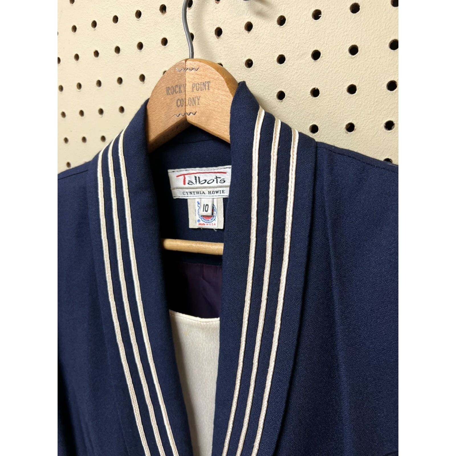 Talbots VINTAGE Talbots Dress SZ 10 Regular Navy Blue Cynthia Howie Womens Long Sleeve Crew Neck Zipper Button Knit Jersey Rayon 90s Classic USA Ballot Size L / US 10 / IT 46 - 7 Thumbnail
