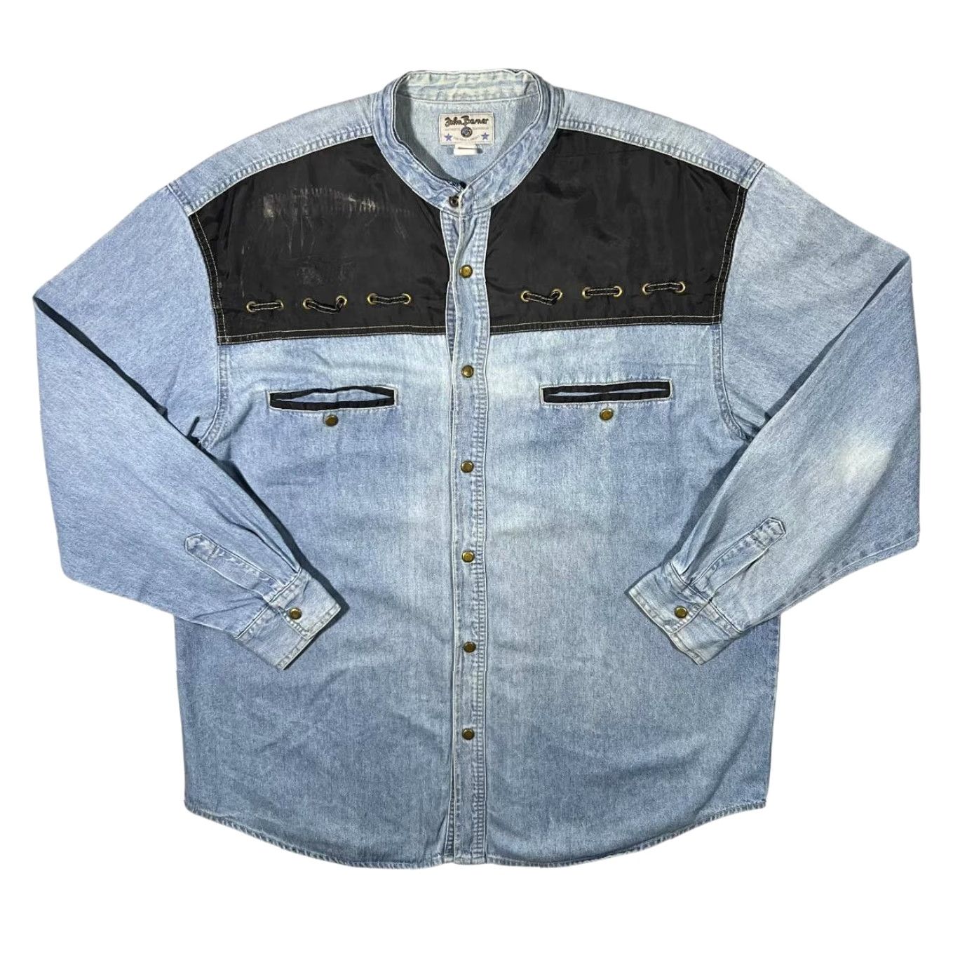Denime VINTAGE John Baner Blue Denim Cowboy Western Grandad Collar Long Sleeve Shirt XL Size US XL / EU 56 / 4 - 2 Thumbnail