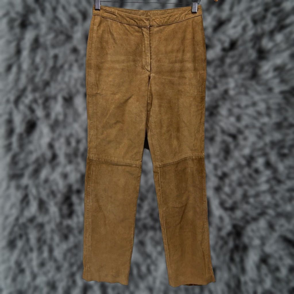 Vintage Womens INC International Concepts Suede Leather Lined Straight Brown Pants Size 4 Size 27" / US 4 / IT 40 - 1 Thumbnail
