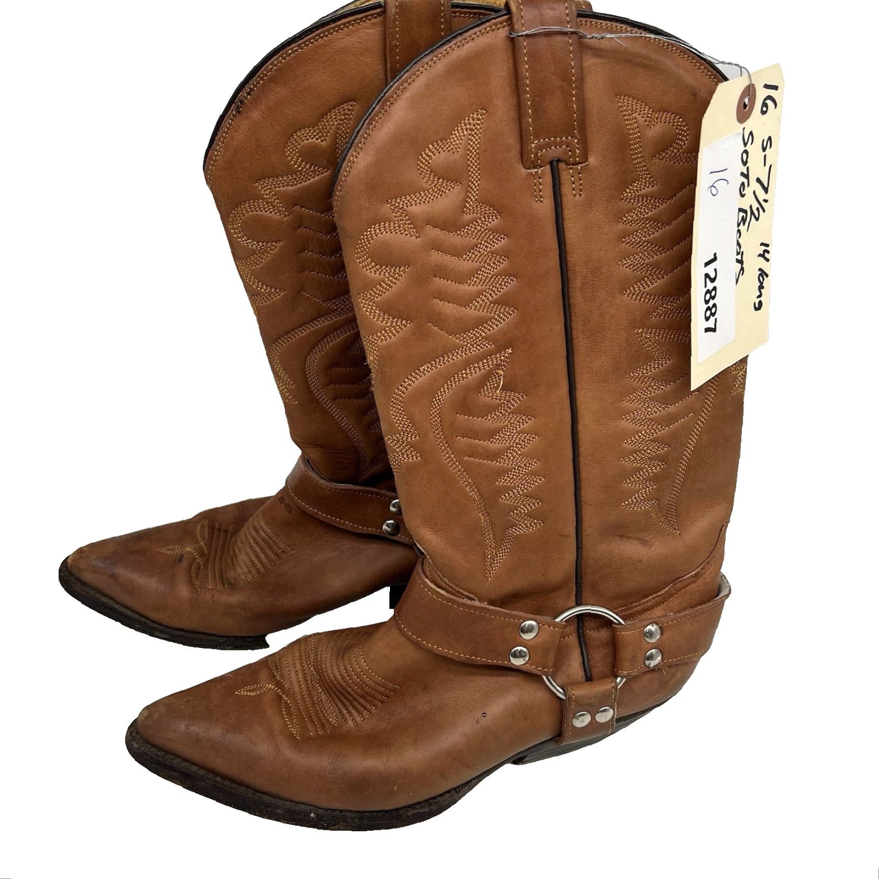 Vintage VINTAGE Soto Western Cowgirl Boots Women 7.5 Brown Leather Pointed Toe Low Heel Embroidered Western Style Size US 7.5 / IT 37.5 - 4 Thumbnail