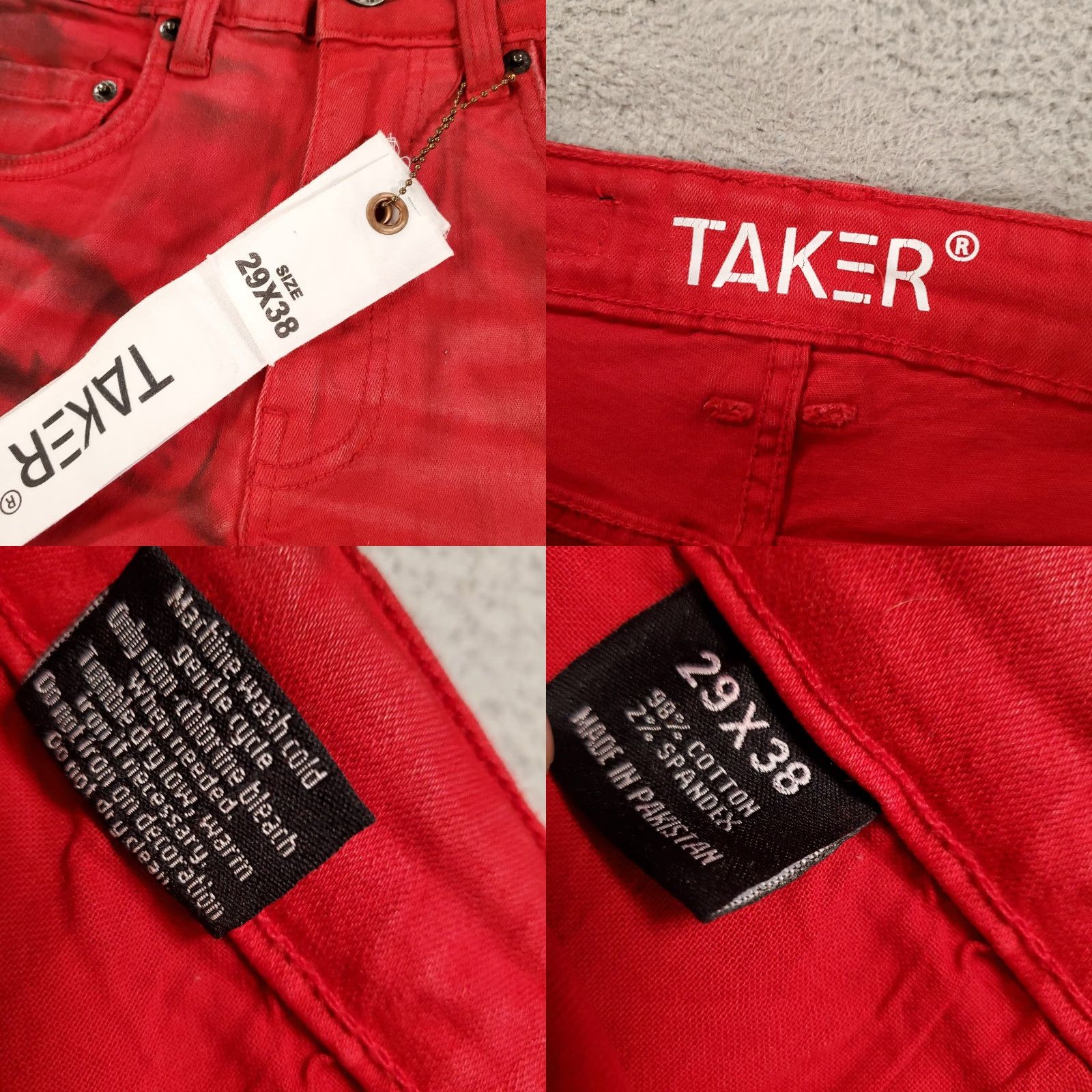 Denime TAKER Jeans Slim 29x38 Stacked Denim Red Black NWT Mens Size US 29 - 8 Thumbnail