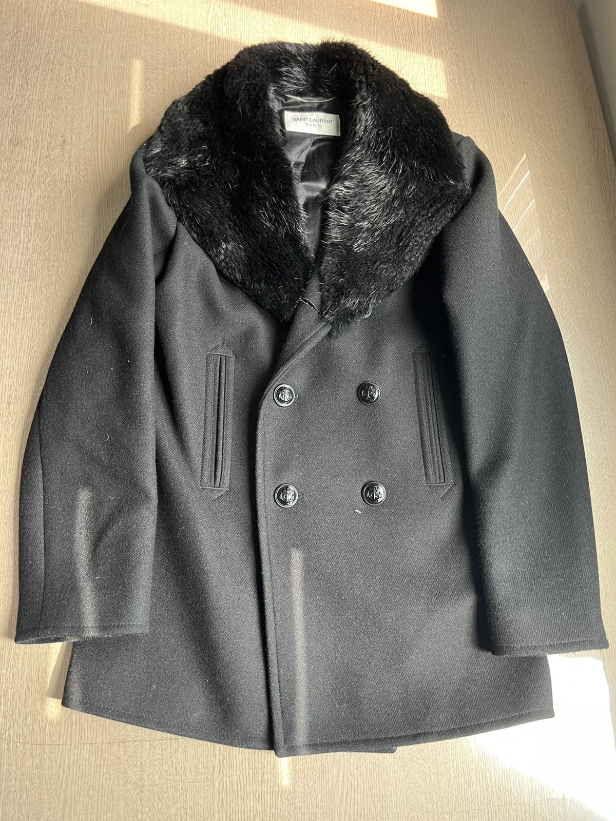 Saint Laurent Paris 46 Saint Laurent Nutria real fur collar wool peacoat jacket Size US S / EU 44-46 / 1 - 1 Thumbnail