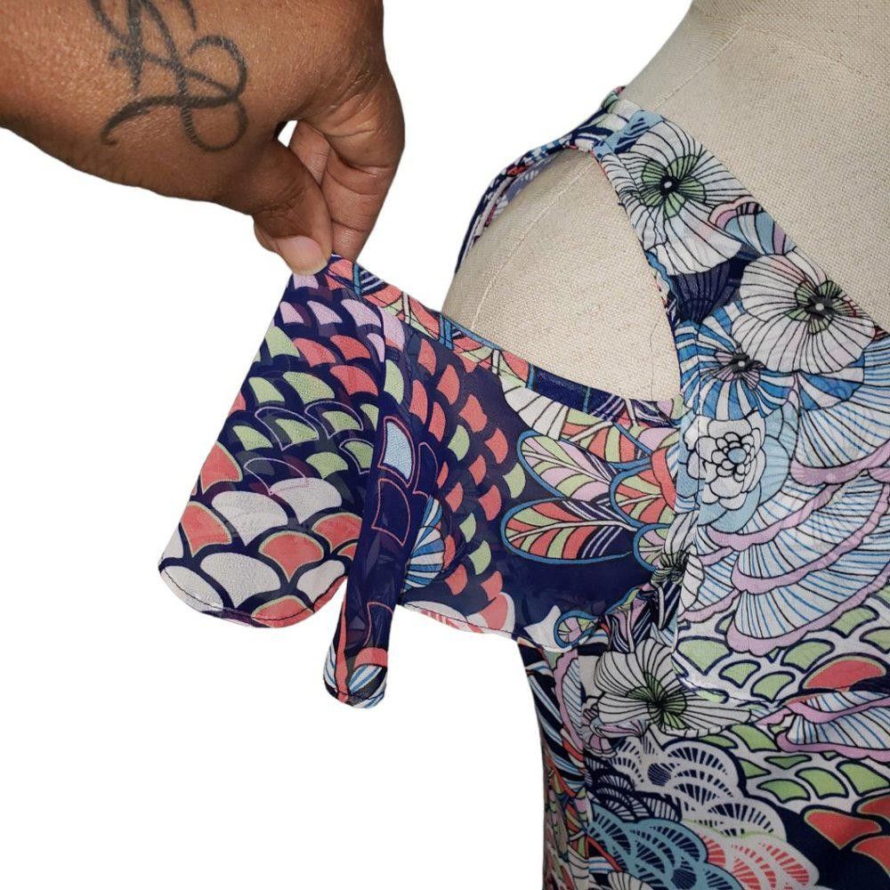 Designer CT521 Roz & Ali Floral Short Sleeve Straight Dress S Size S / US 4 / IT 40 - 4 Thumbnail