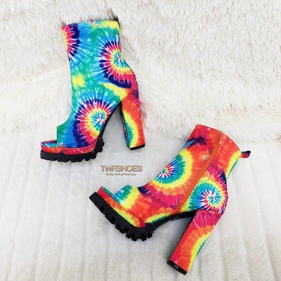 Other Trippin Colorful Tie Dye Open Toe Chunky Platform Heel Ankle Size US 8 / IT 38 - 8 Thumbnail