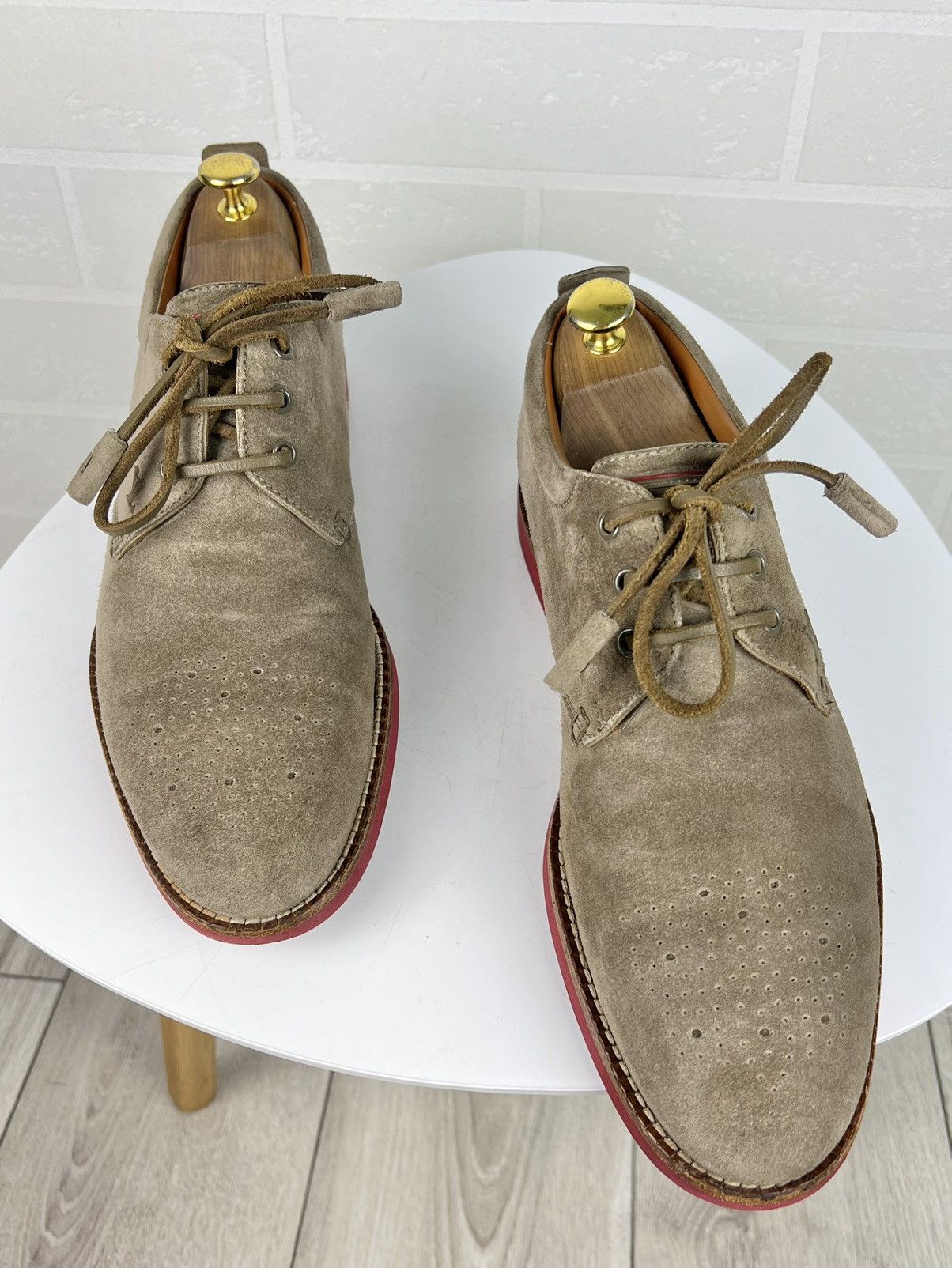 Louis Vuitton LOUIS VUITTON Derby Suede Shoes Lace Up LV Logo Beige Men's Size US 9.5 / EU 42-43 - 3 Thumbnail