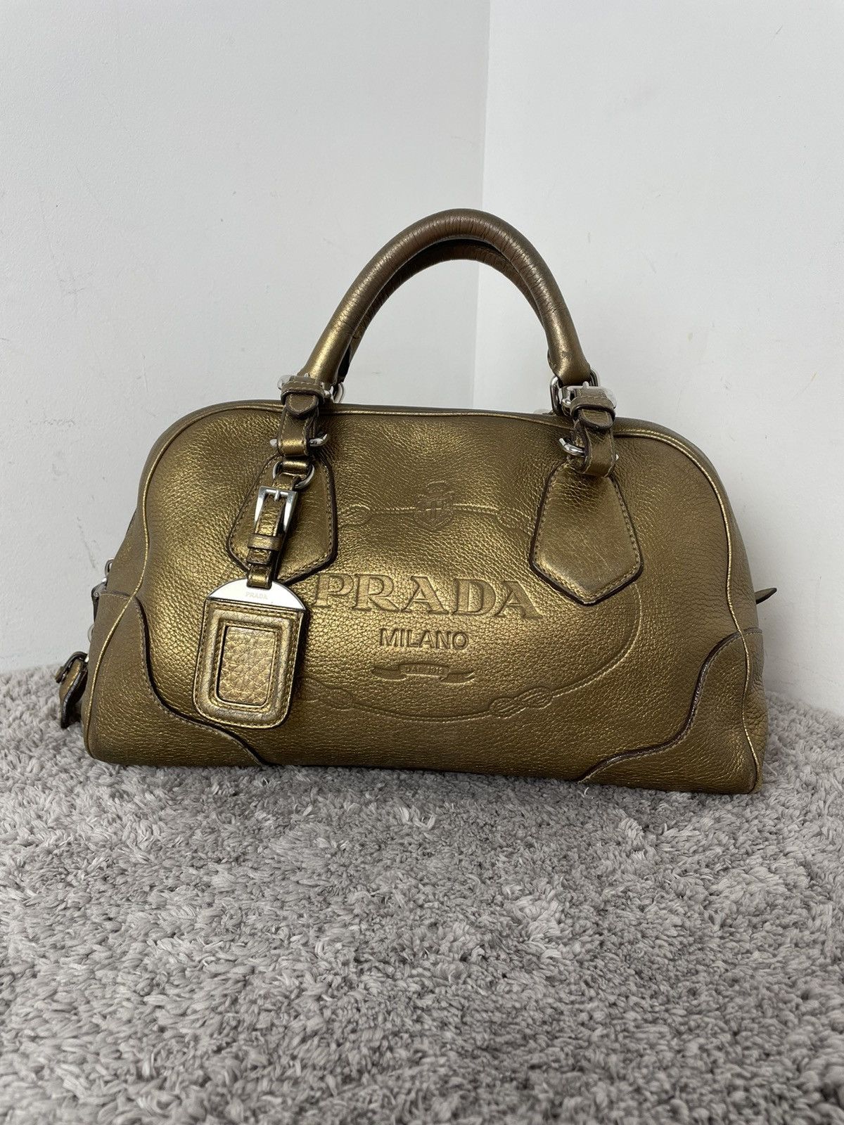 Prada Prada Metallic Gold Leather Logo Satchel Size ONE SIZE - 3 Thumbnail