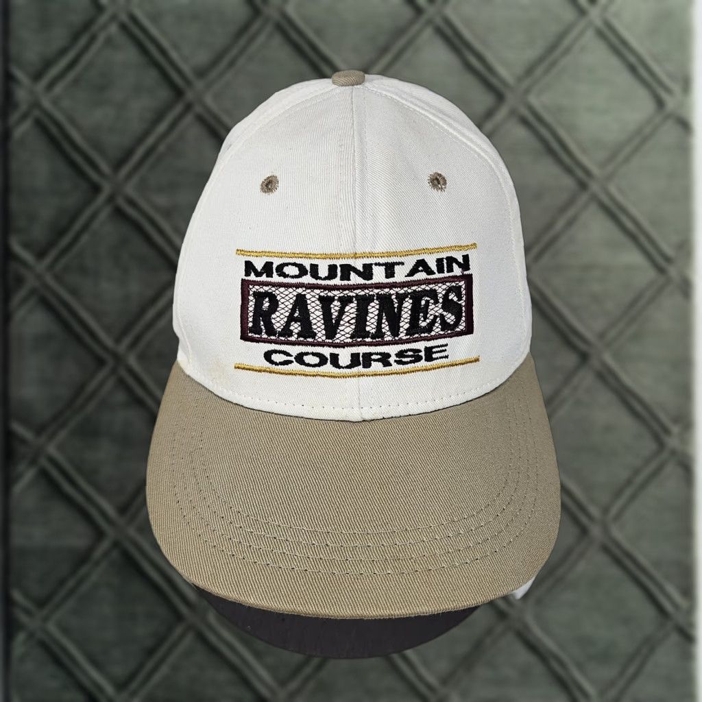 Vintage ROXY Mountain Ravines Course Hat Cap Strap Back White Tan Golf Embroidered Mens Adjustable One Size Fits Most Cap/Buckle Hat Size ONE SIZE - 1 Thumbnail