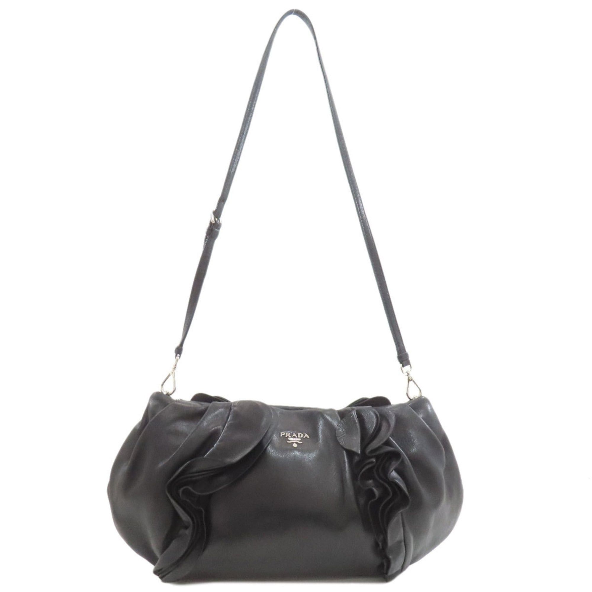 Prada Frill Shoulder Bag, Lambskin, Women's Prada in Black