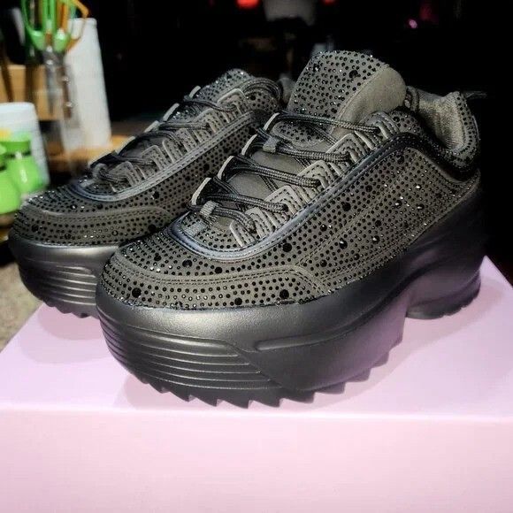 Other Ultra Cush Dazzle Black Rhinestone Comfy Platform Fashion Pa Size US 8 / IT 38 - 2 Thumbnail