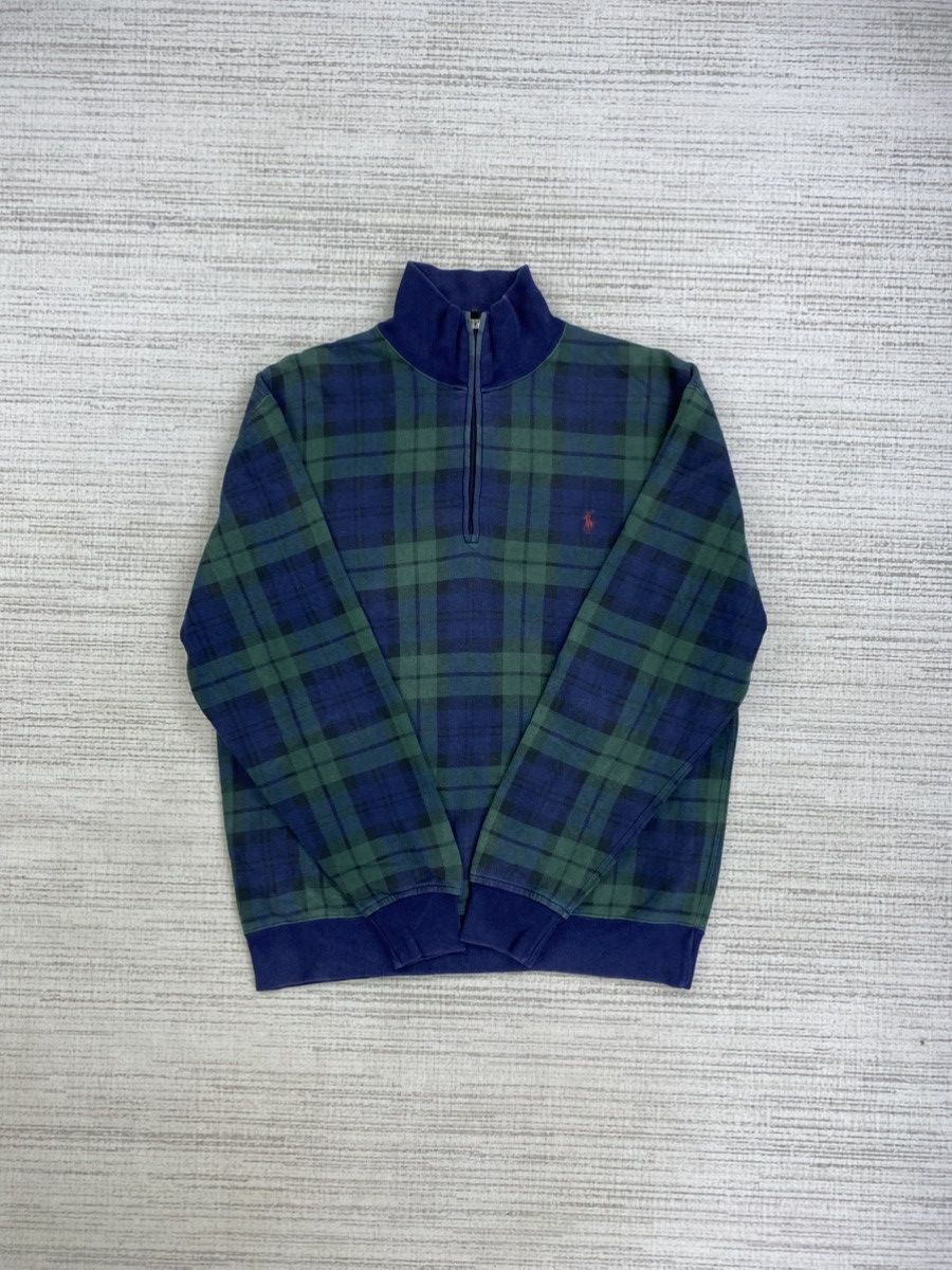 Polo Ralph Lauren Vtg Polo Ralph Lauren Green Plaid Jacquard Halfzipper Jacket Size US L / EU 52-54 / 3 - 6 Thumbnail