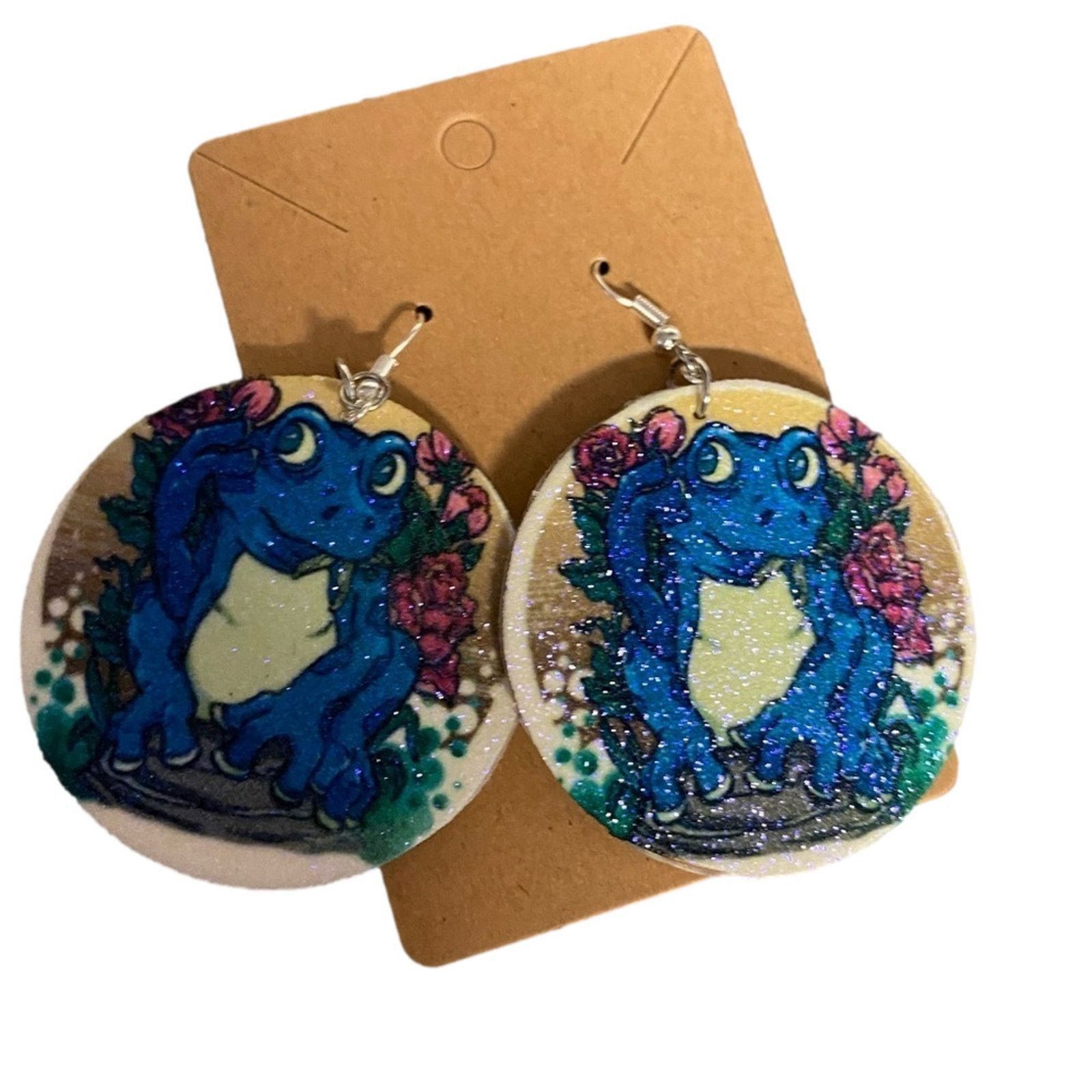Other Fairycore Cottagecore Glitter Frog Dangle Earrings Handmade Size ONE SIZE - 2 Thumbnail