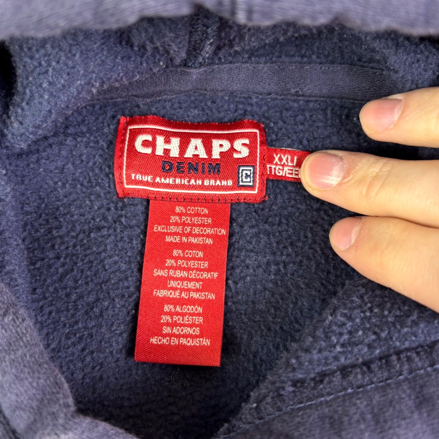 Chaps VINTAGE Chaps Denim Hoodie Mens 2XL Navy Blue Embroidered Logo Sweatshirt 90s Pullover Hooded Heavyweight Size US XXL / EU 58 / 5 - 5 Thumbnail