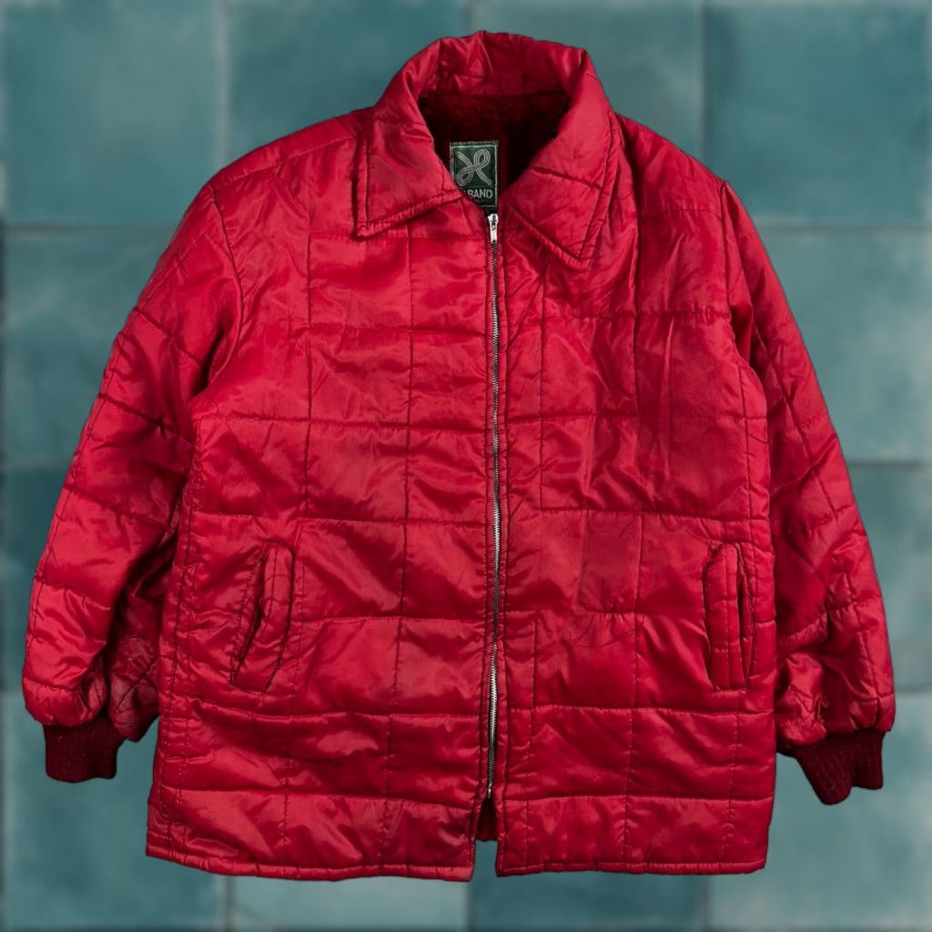 Haband Jacket Mens Red Barn Chore Puffer Coat Hood Zip Up Scovill 70s Fur Lined