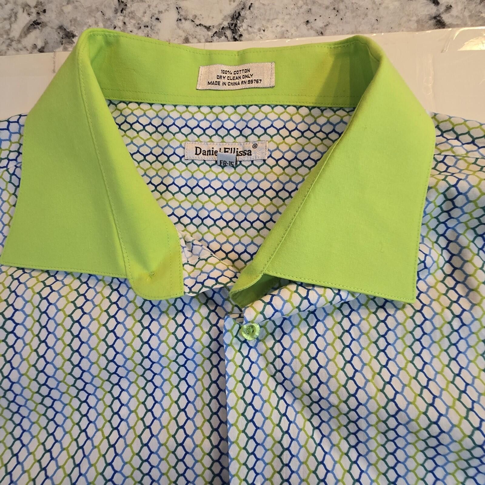 Other Daniel Ellissa Mens Dress Shirt White & Green Stripe Sz 19.5 Size 52R - 4 Thumbnail