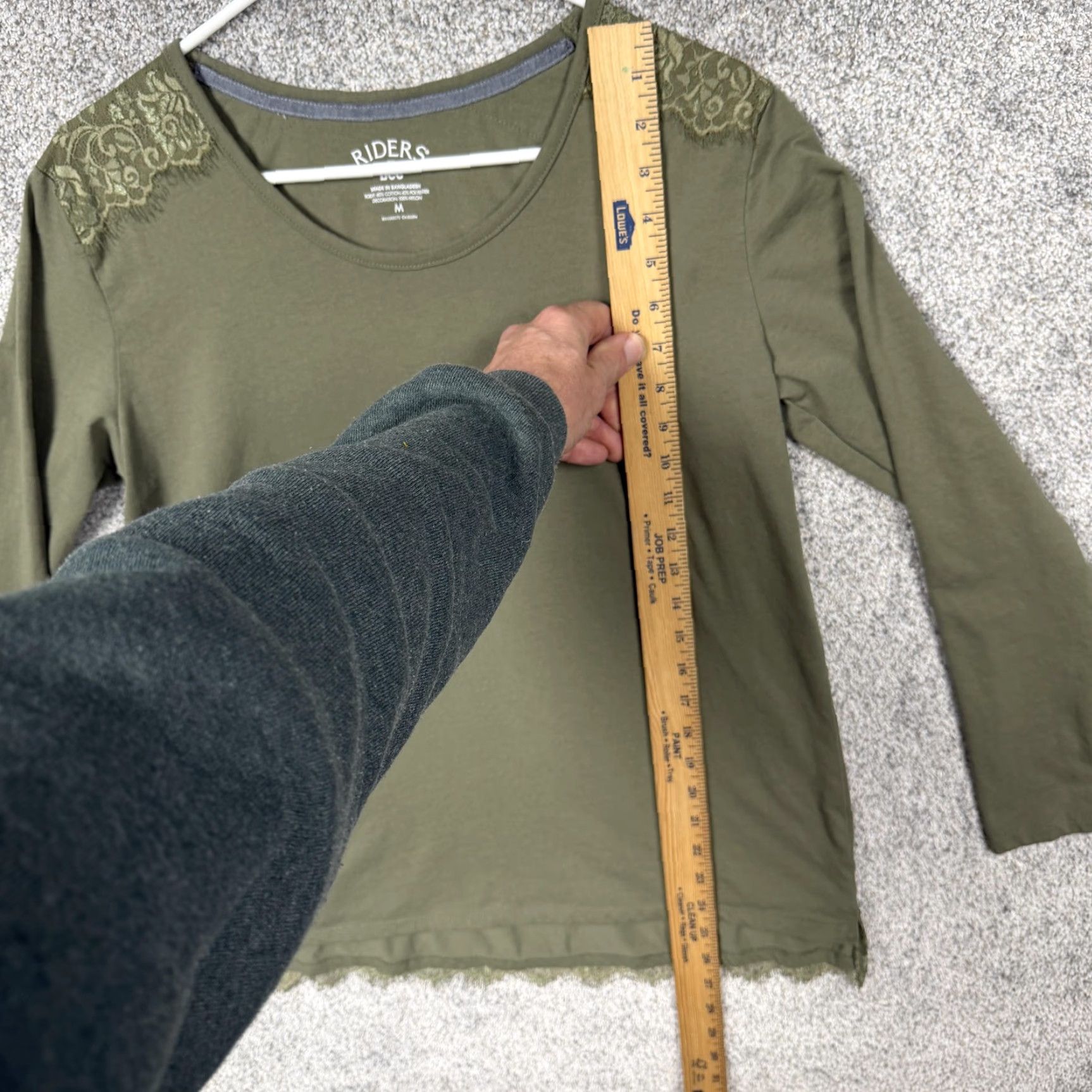 Vintage Riders by Lee Shirt Women M Green Lace Trim Boho Earthy Cottagecore Lagenlook Knit Jersey Long Sleeve Casual Travel Vintage No Size M / US 6-8 / IT 42-44 - 2 Thumbnail