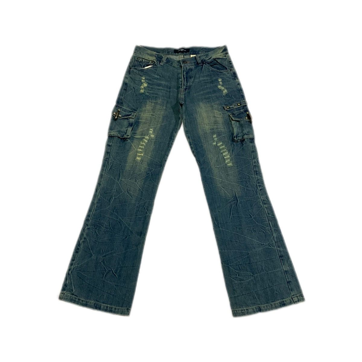 If Six Was Nine × In The Attic × Le Grande Bleu (L.G.B.) 🔥Sick Y2K In The Attic Homme Flared Denim Cargo Rivet Size US 30 / EU 46 - 2 Thumbnail