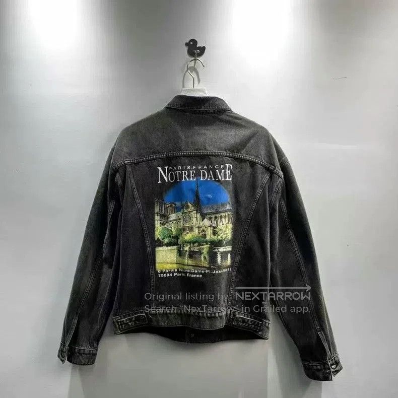 Balenciaga Balenciaga Back Castle Pattern Denim Jacket Size US S / EU 44-46 / 1 - 1 Thumbnail