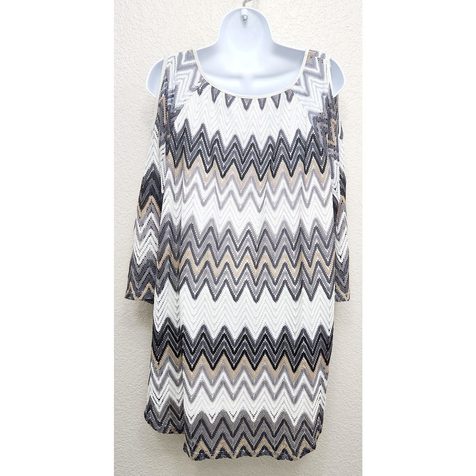 Other Tacera White Black Gray Tan Stripe Cold Shoulder Top 2X Plus Size XXL / US 16-18 / IT 52-54 - 4 Thumbnail