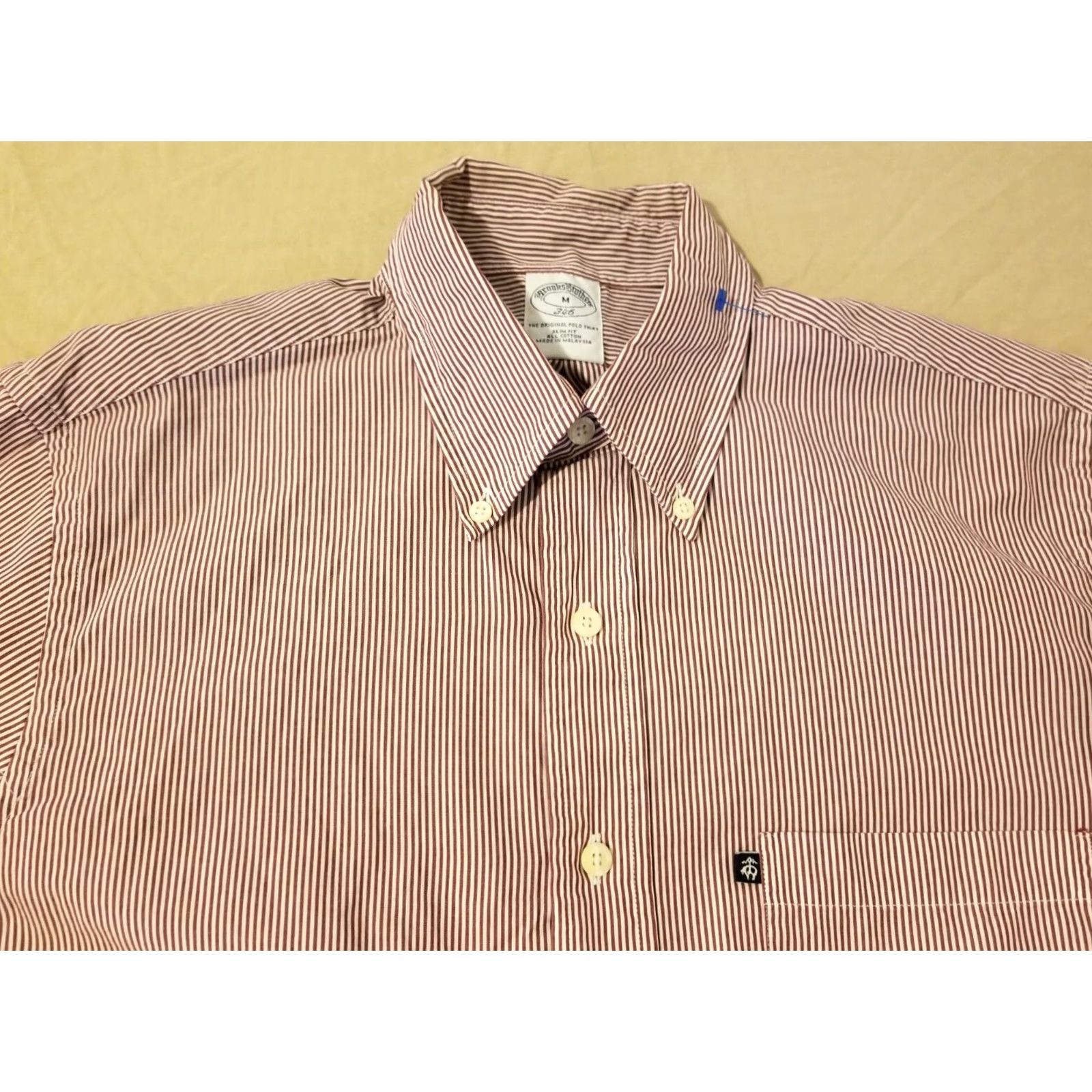 Brooks Brothers Mens Brooks Brothers Dress Shirt M Medium Burgundy Button Cotton Size 40R - 2 Thumbnail
