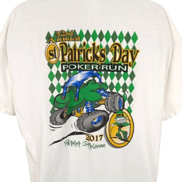 Gildan St Patricks Day Poker Run T Shirt Mens Size 2XL White 2017 Arizona Off Roading Gildan Cotton Short Sleeve Crew Neck Vintage: No Size US XXL / EU 58 / 5 - 2 Thumbnail