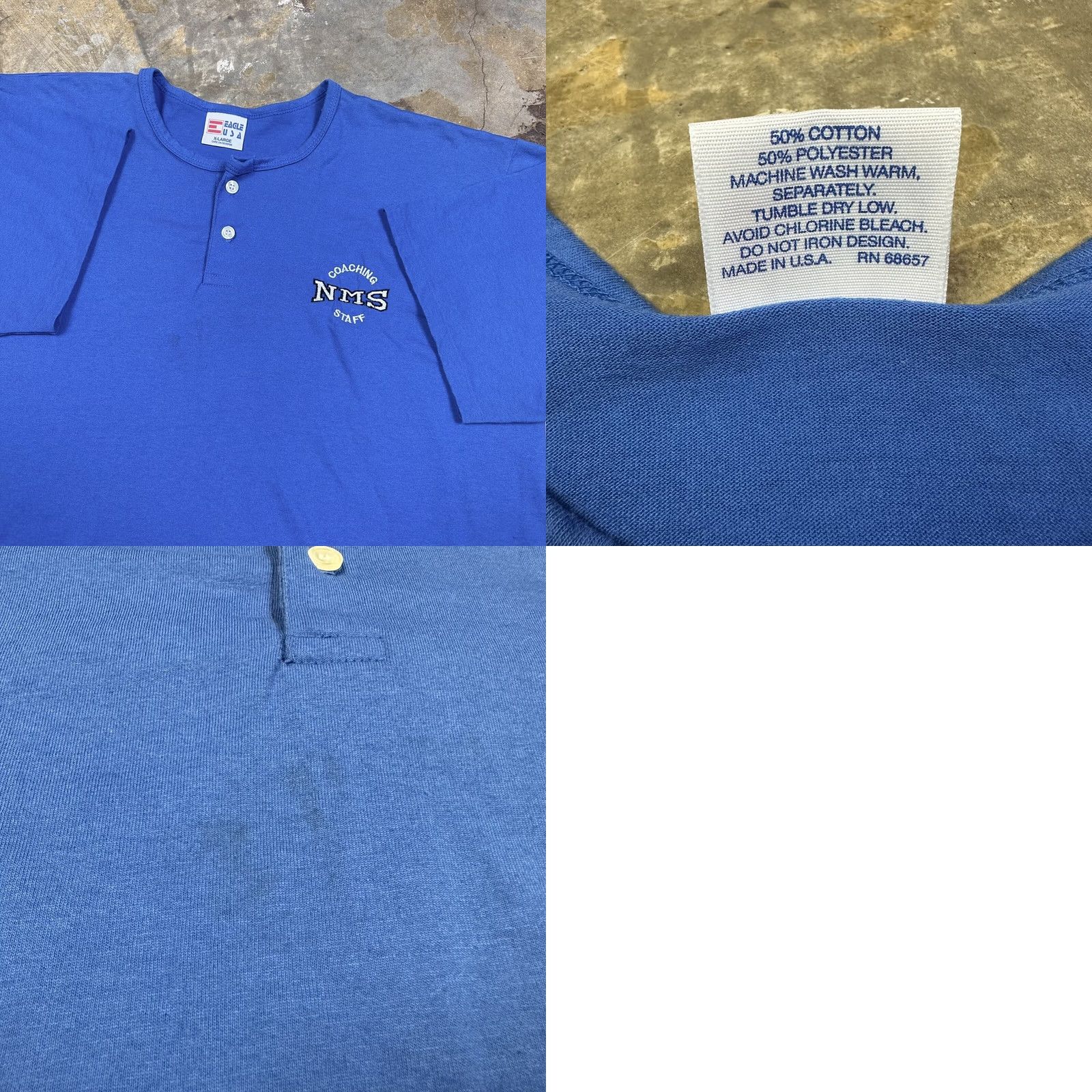 Vintage VINTAGE 90s Eagles USA Coaching StaffT Shirt XL Blue Henley Short Sleeve Embroidered 50/50 Cotton/Poly Mens Size US XL / EU 56 / 4 - 8 Thumbnail