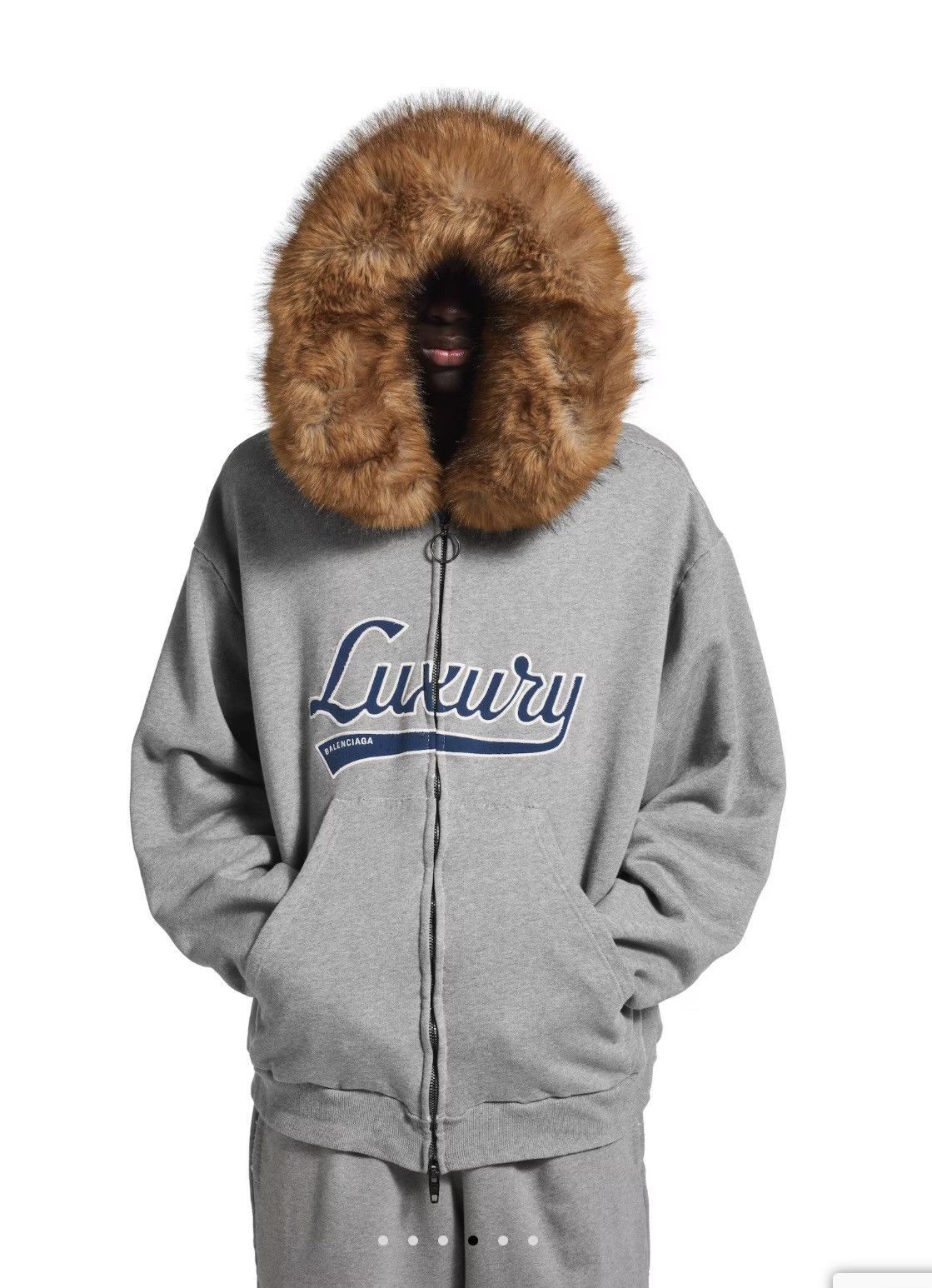 Balenciaga Balenciaga Fall 25 Luxury Script Zip Up Fur Hoodie Size US M / EU 48-50 / 2 - 1 Thumbnail