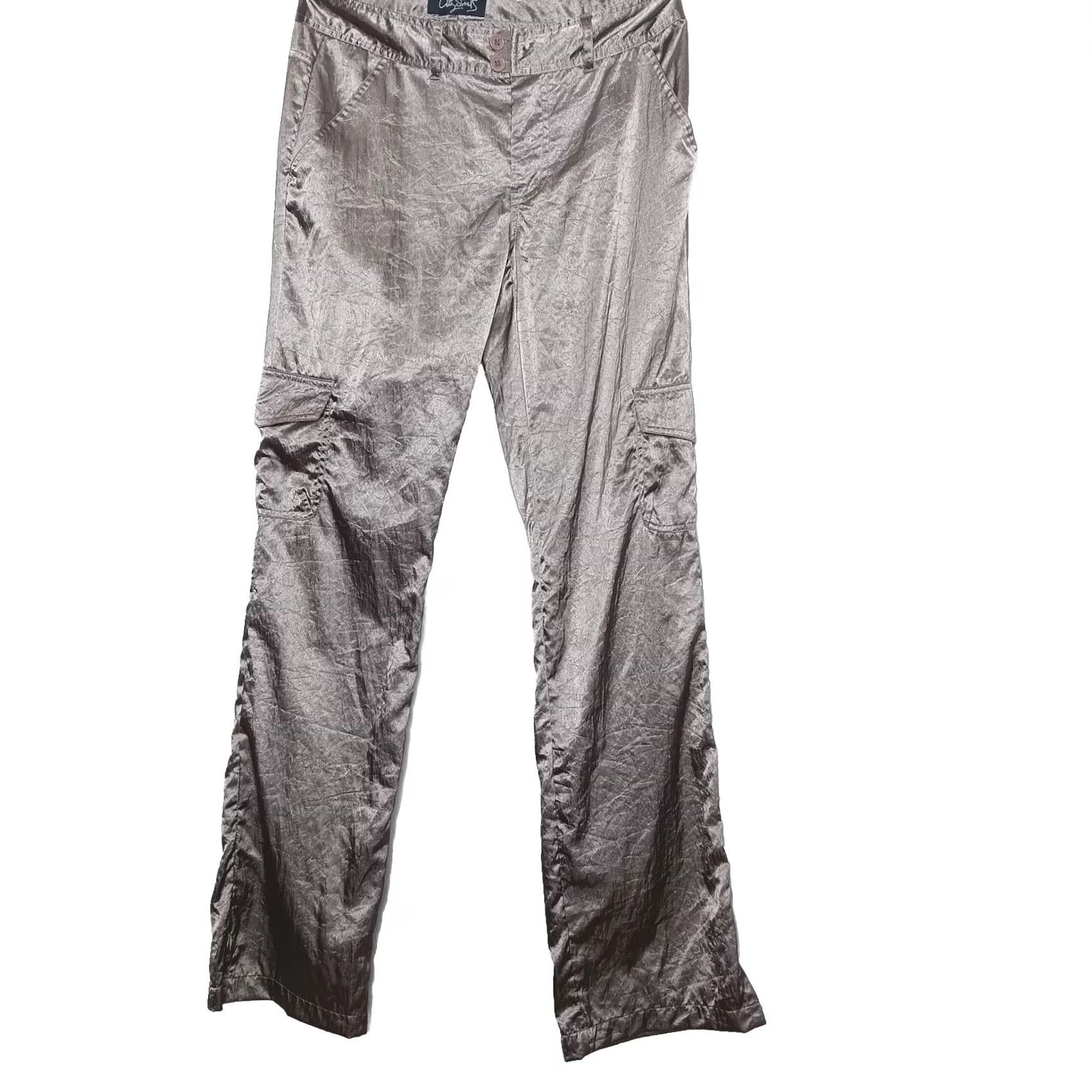 Vintage Y2K City Streets Pants Women Silver Nylon Cargo Shimmery Vintage - 7 Size Size 28" / US 6 / IT 42 - 2 Thumbnail