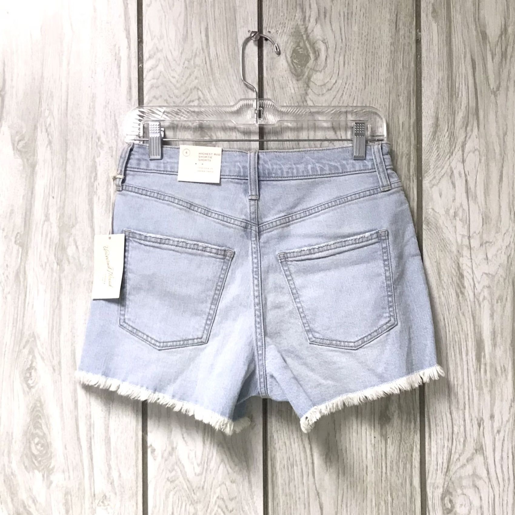 Vintage VINTAGE Universal Thread Women Light Blue High-Rise Denim Shorts 4 Light 3” Inseam Denim Stretch Frayed Distressed 5-Pocket Casual Western Womens Size 27" / US 4 / IT 40 - 2 Thumbnail