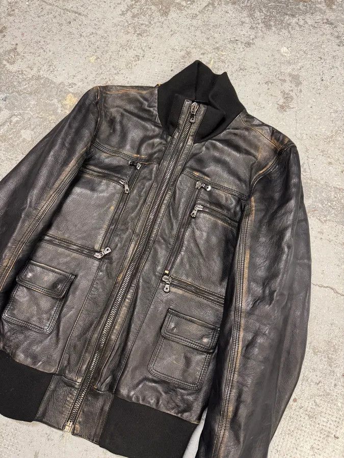 Dolce & Gabbana 2000s Dolce & Gabbana Faded Brown Leather Zip Jacket Size US S / EU 44-46 / 1 - 4 Thumbnail